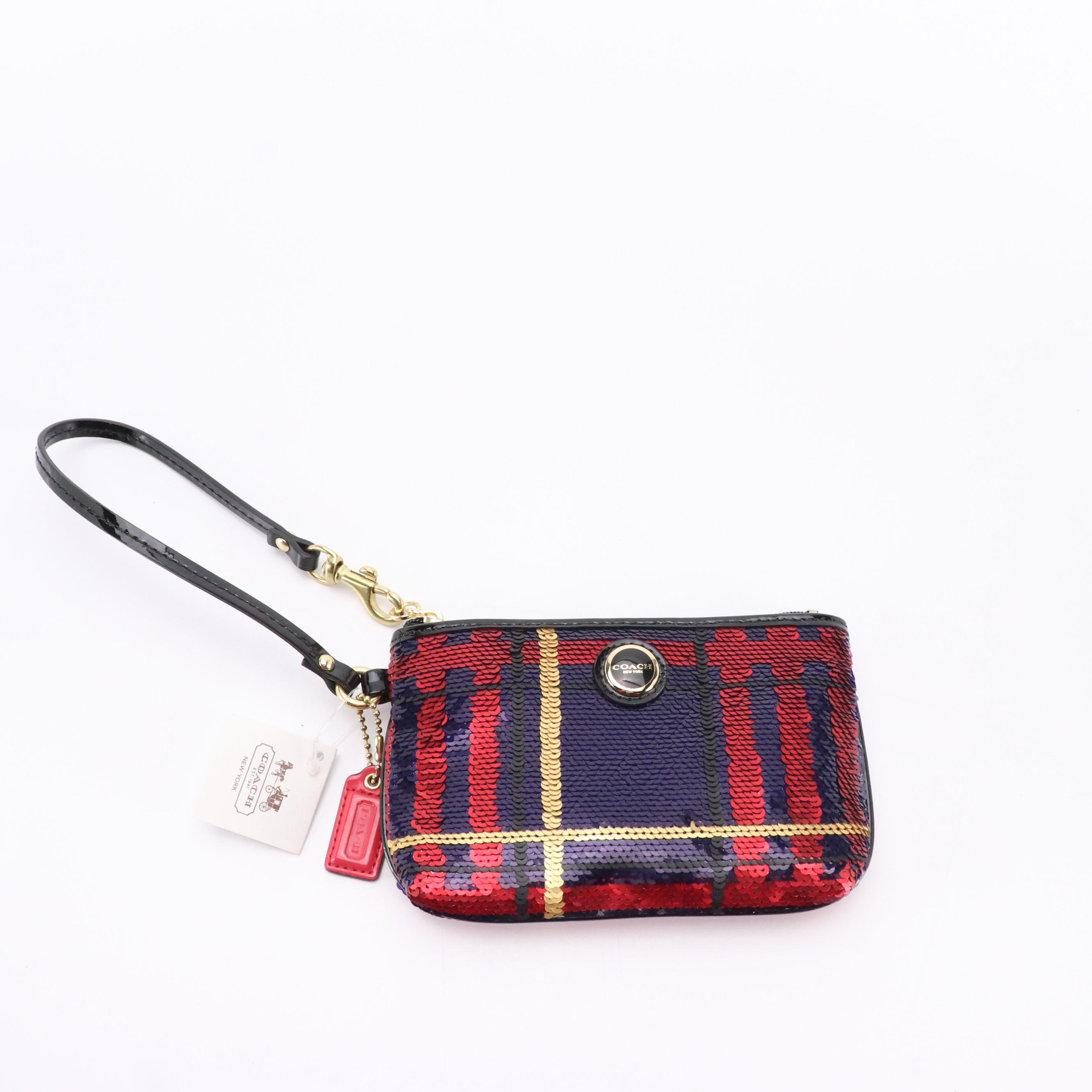 Coach Tartan Sequined Wristlet and Calf Hair and Leather Two-Way Bag