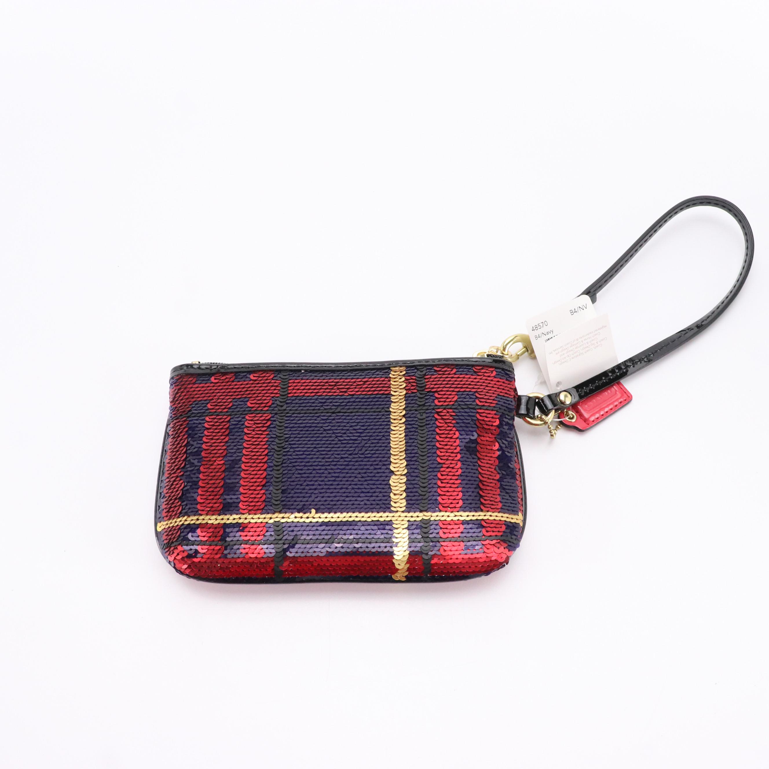 Coach Tartan Sequined Wristlet and Calf Hair and Leather Two-Way Bag