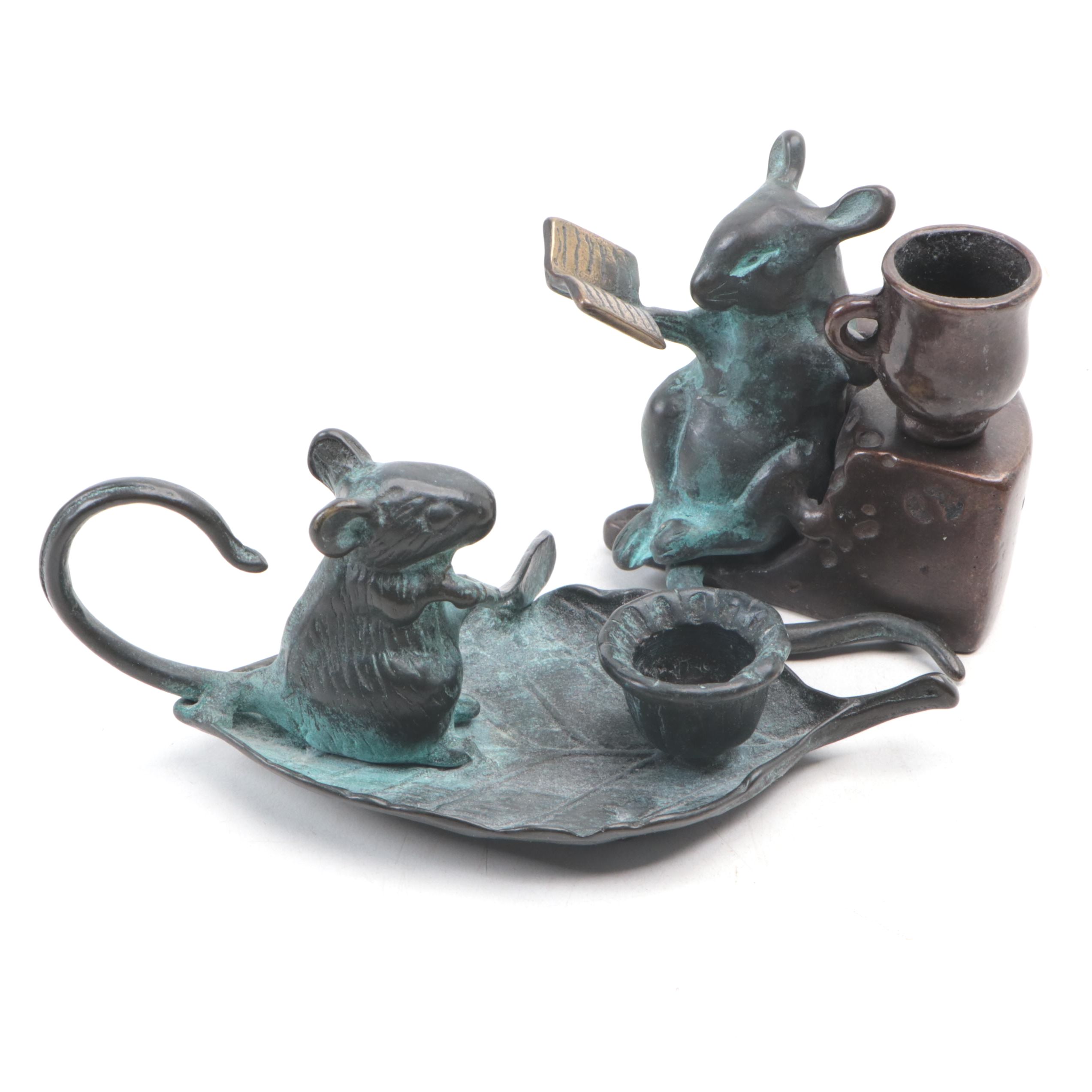 San Pacific International Paddling Mouse and Reading Mouse Candle Holders