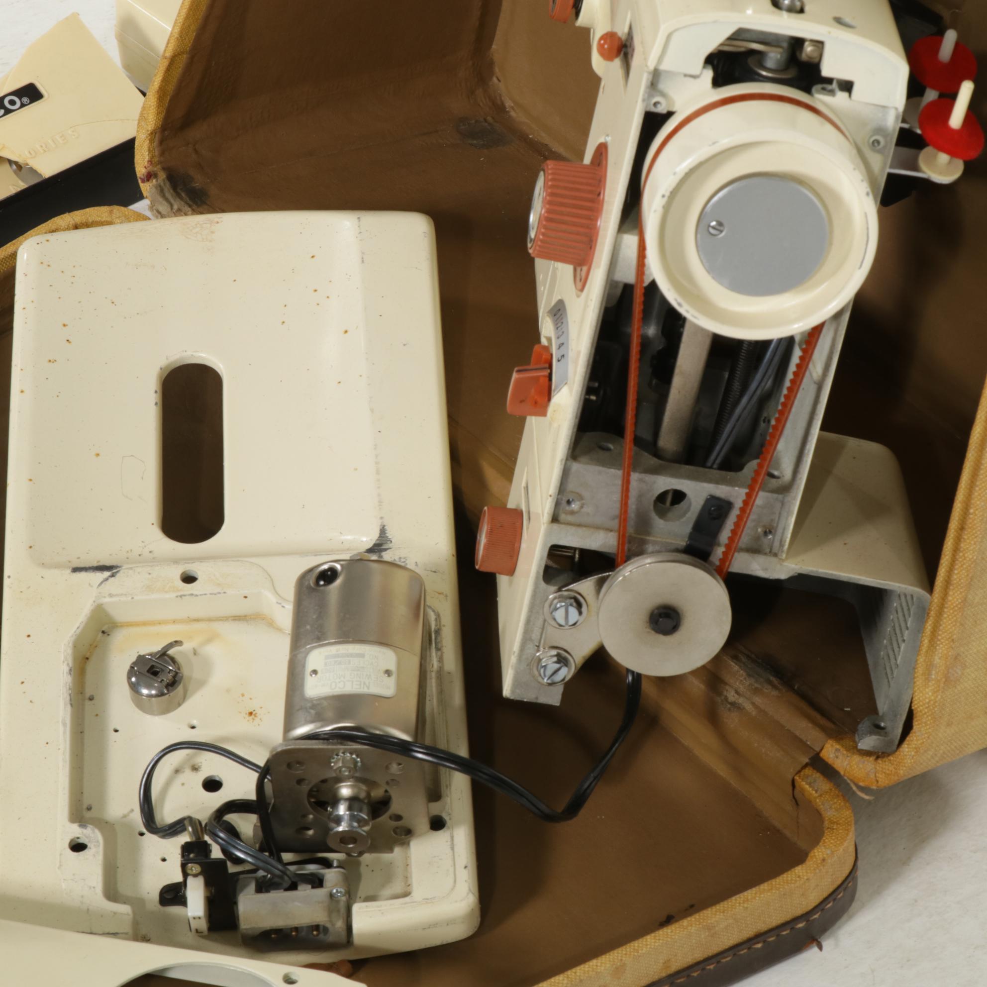 NELCO SZF-3 Portable Sewing Machine and Case, Mid 20th Century