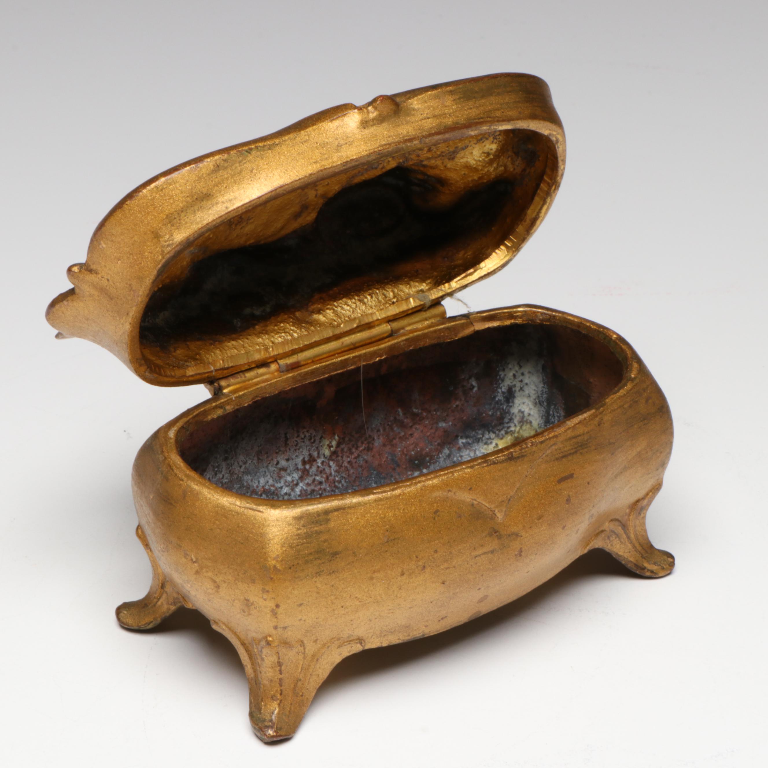 Art Nouveau Style Gilt Metal Jewelry Casket with Other Glass Perfume Bottles