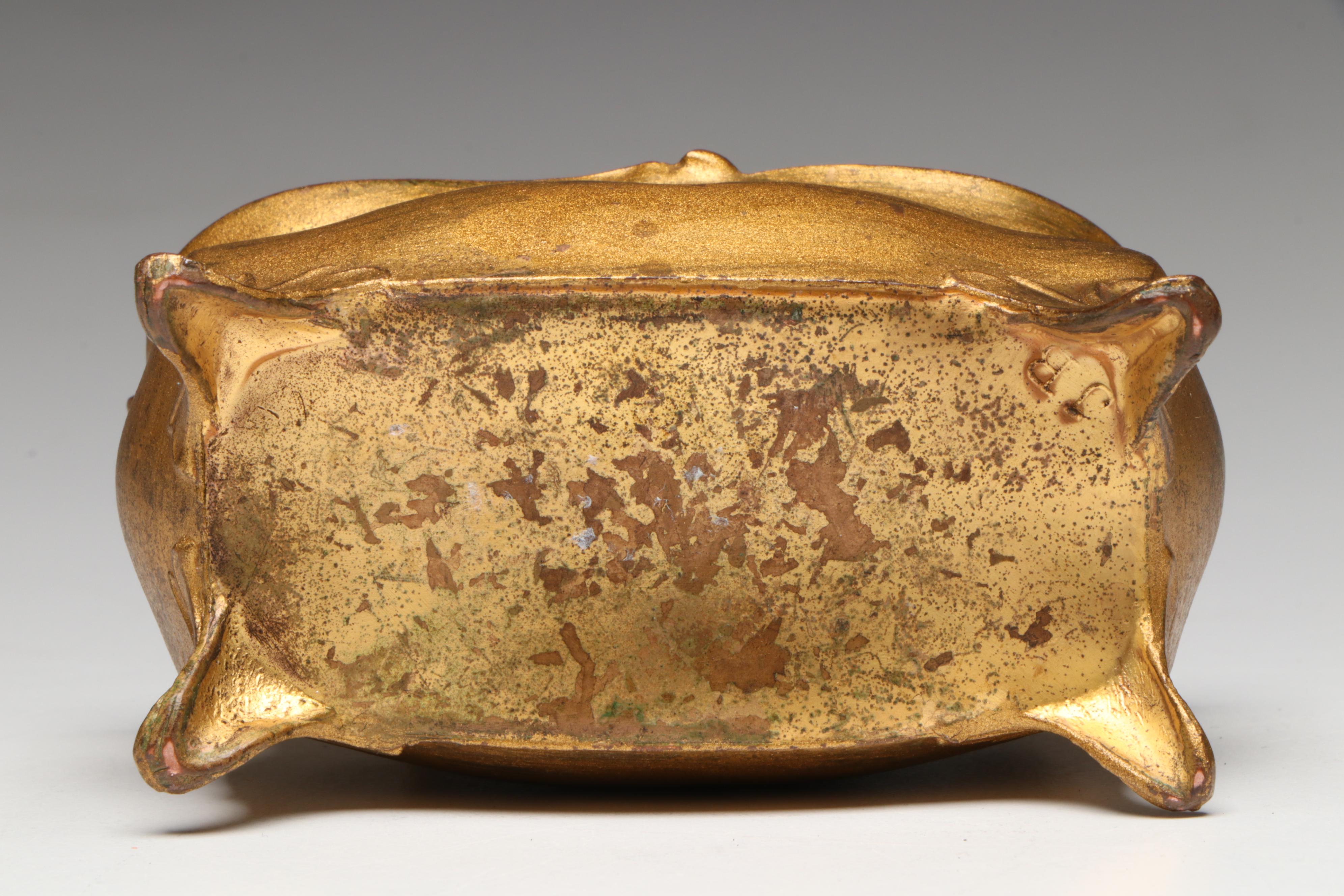 Art Nouveau Style Gilt Metal Jewelry Casket with Other Glass Perfume Bottles