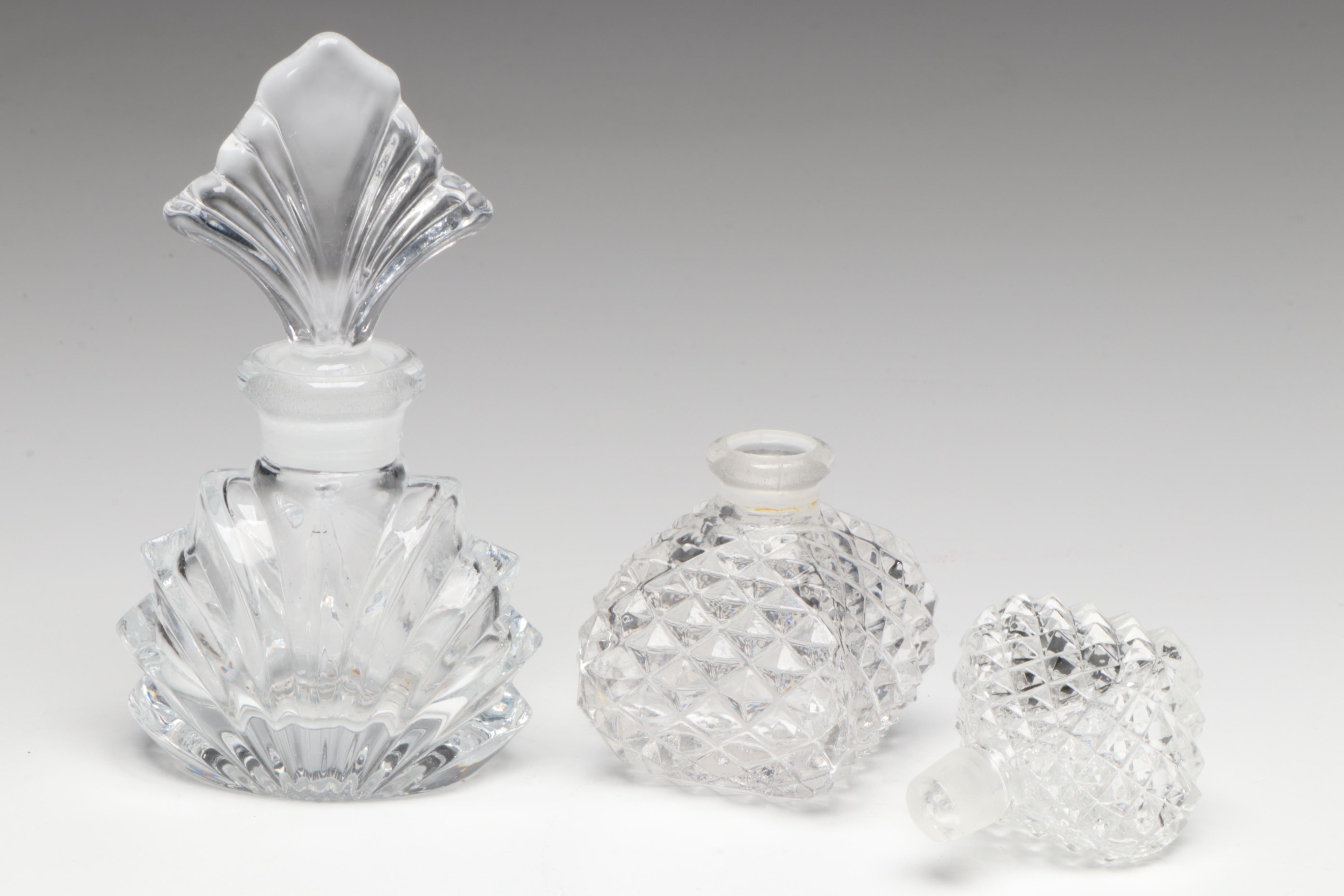 Art Nouveau Style Gilt Metal Jewelry Casket with Other Glass Perfume Bottles