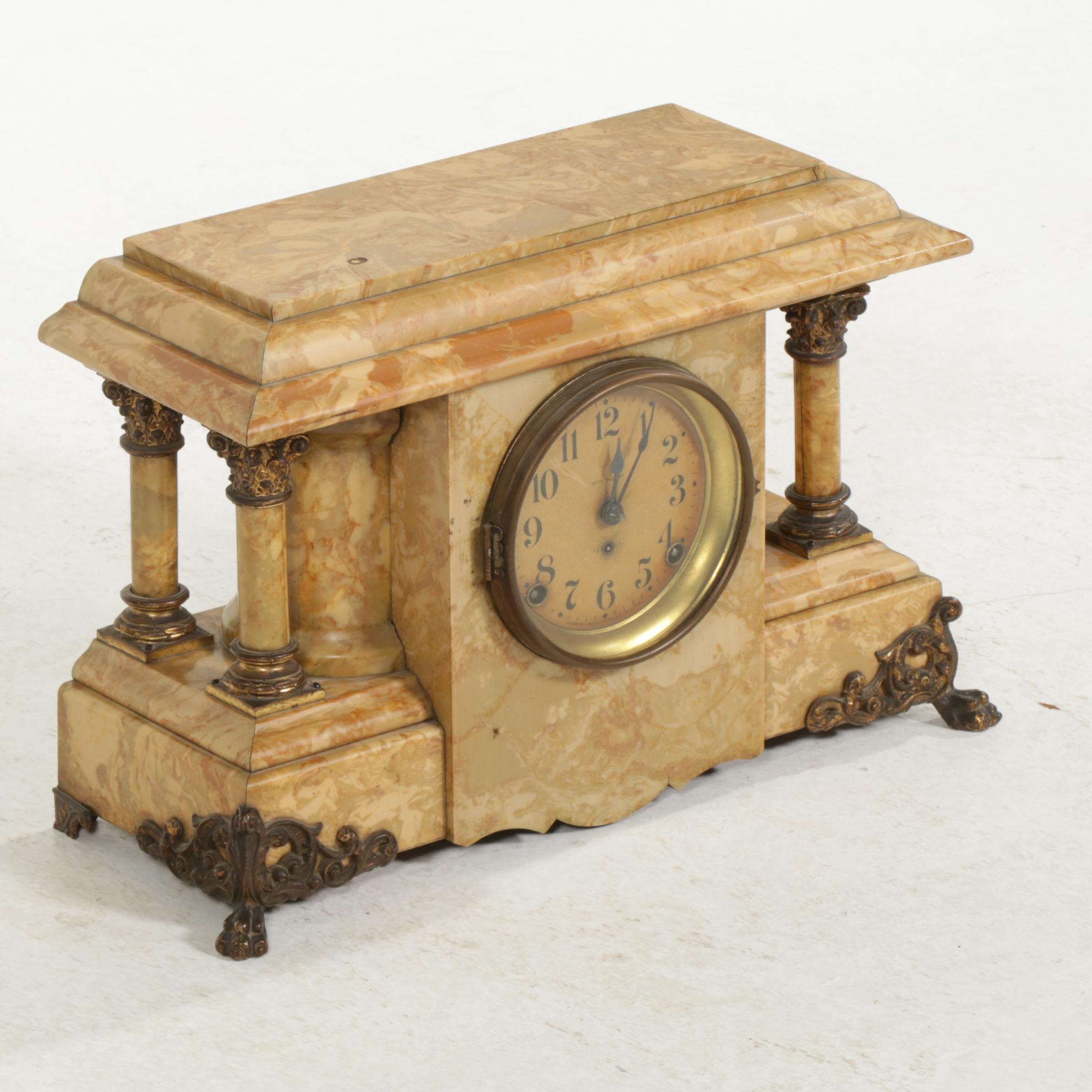 Seth Thomas Neoclassical Faux Marble Mantel Clock, Early 20th Century