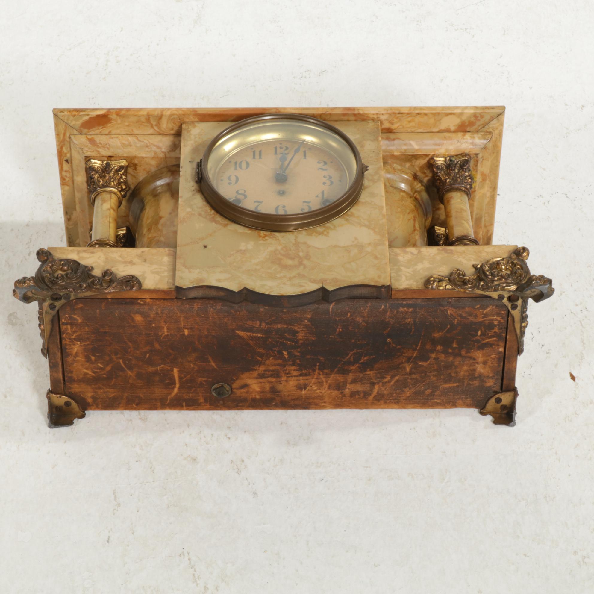 Seth Thomas Neoclassical Faux Marble Mantel Clock, Early 20th Century