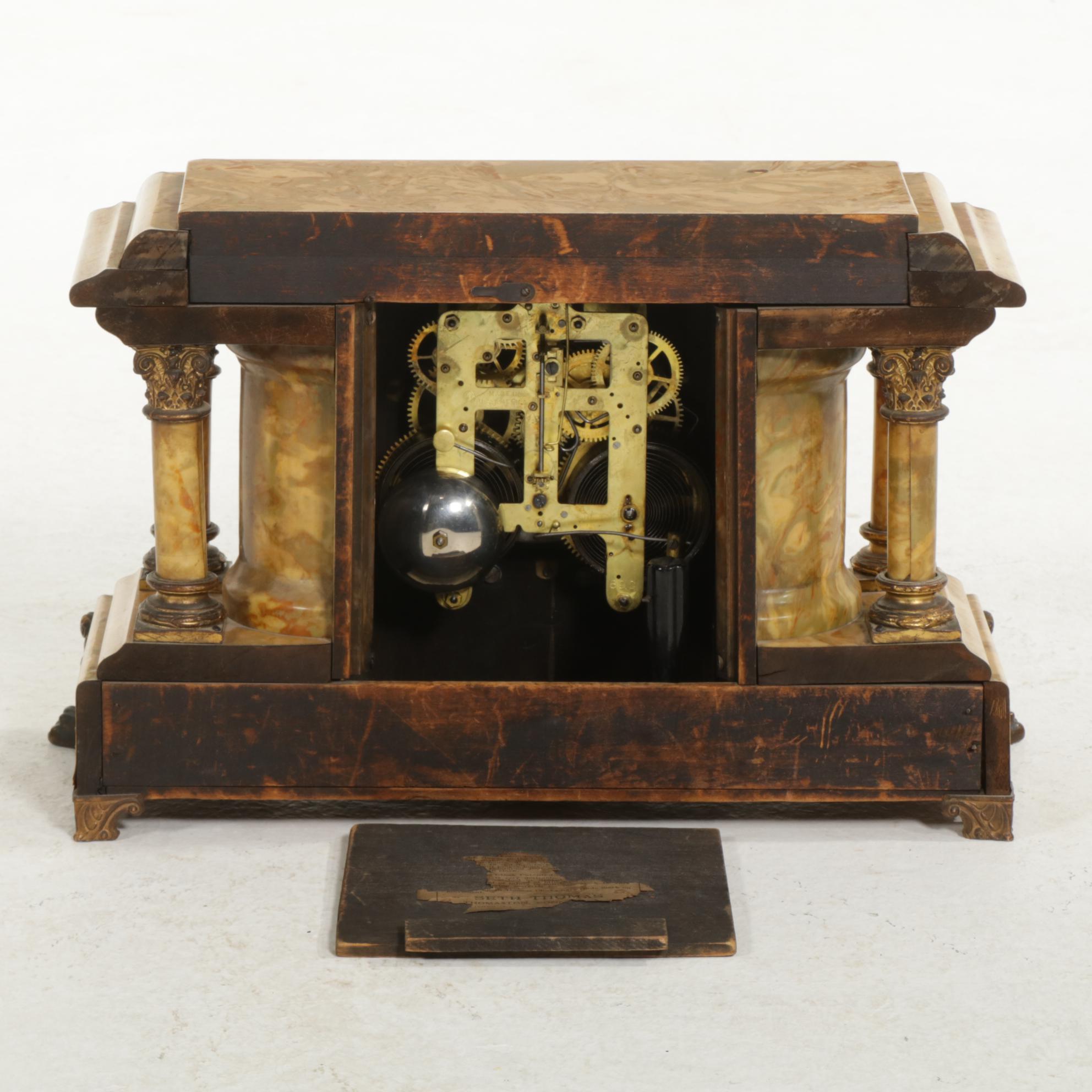 Seth Thomas Neoclassical Faux Marble Mantel Clock, Early 20th Century