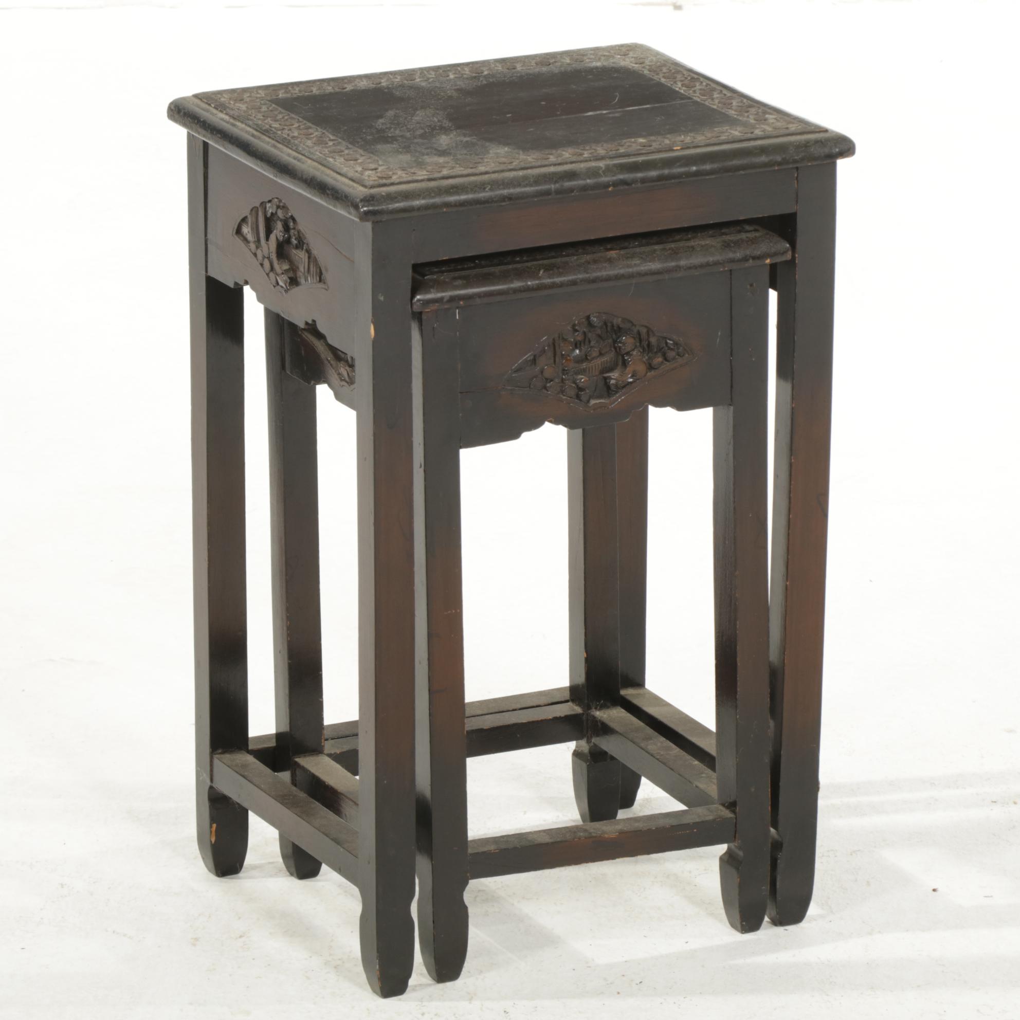 Chinese Carved Wood Nesting Tables