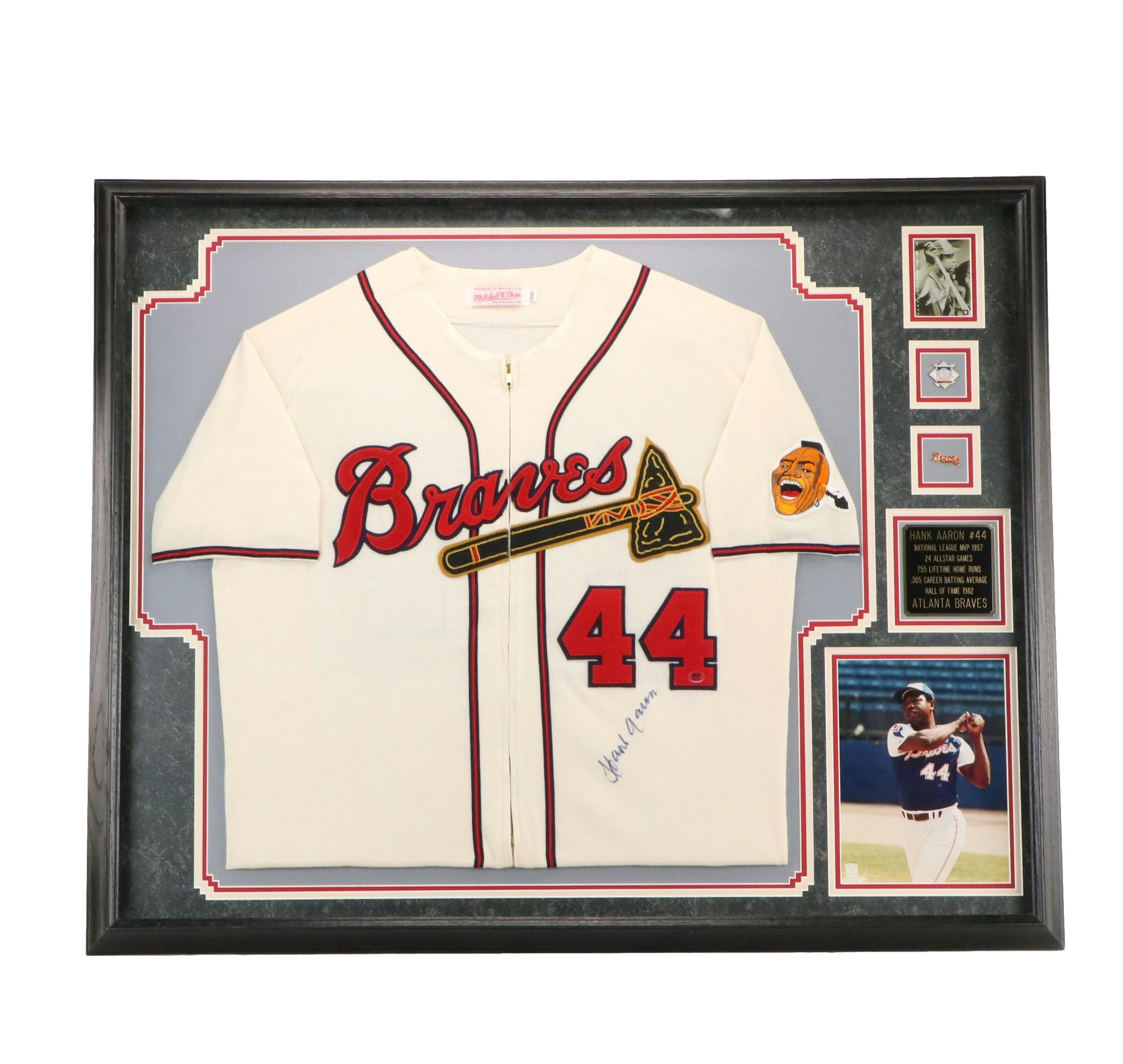 Hank Aaron Signed Atlanta Braves Mitchell & Ness Jersey in Matted Display