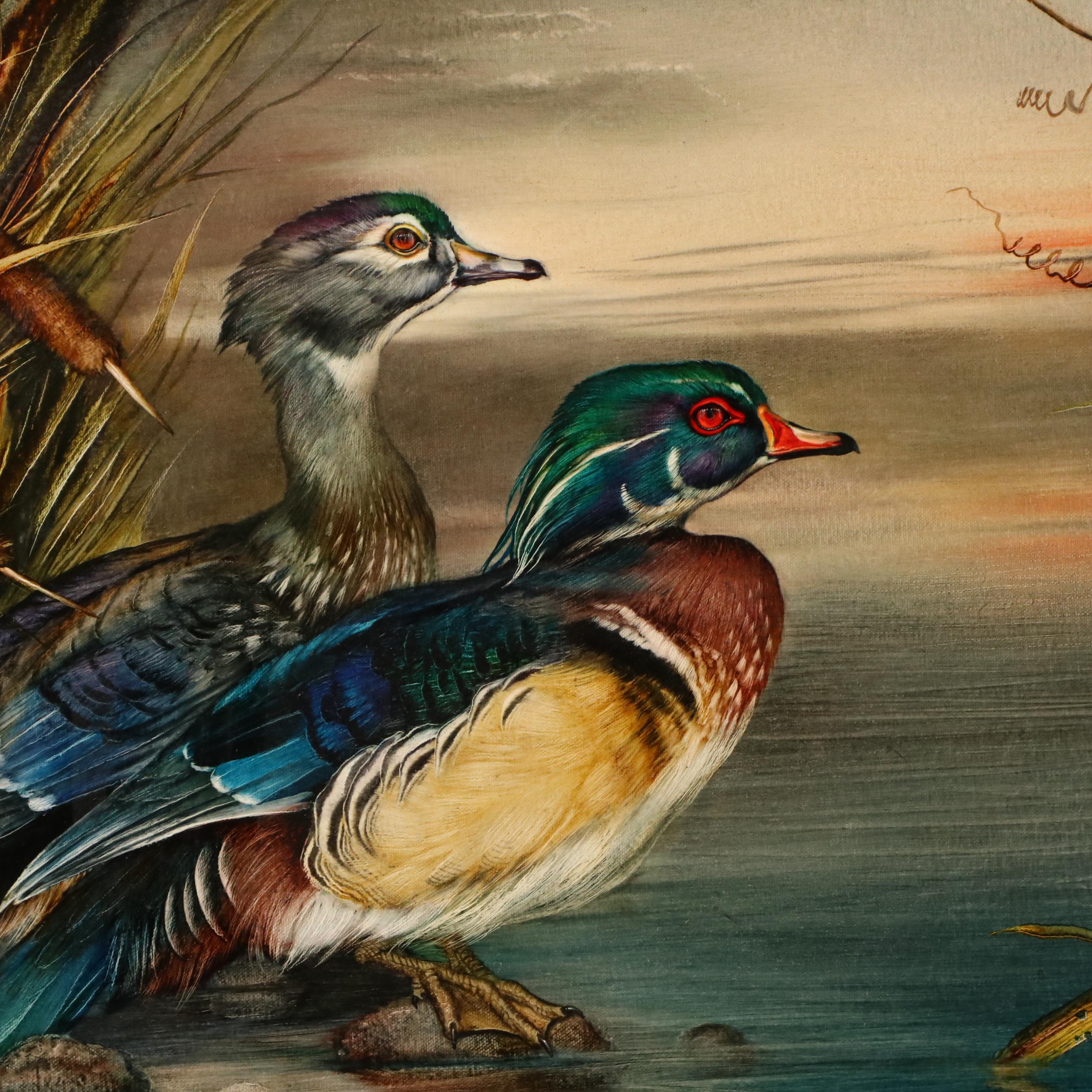 Marty Katon Oil Painting of Ducks, 1983