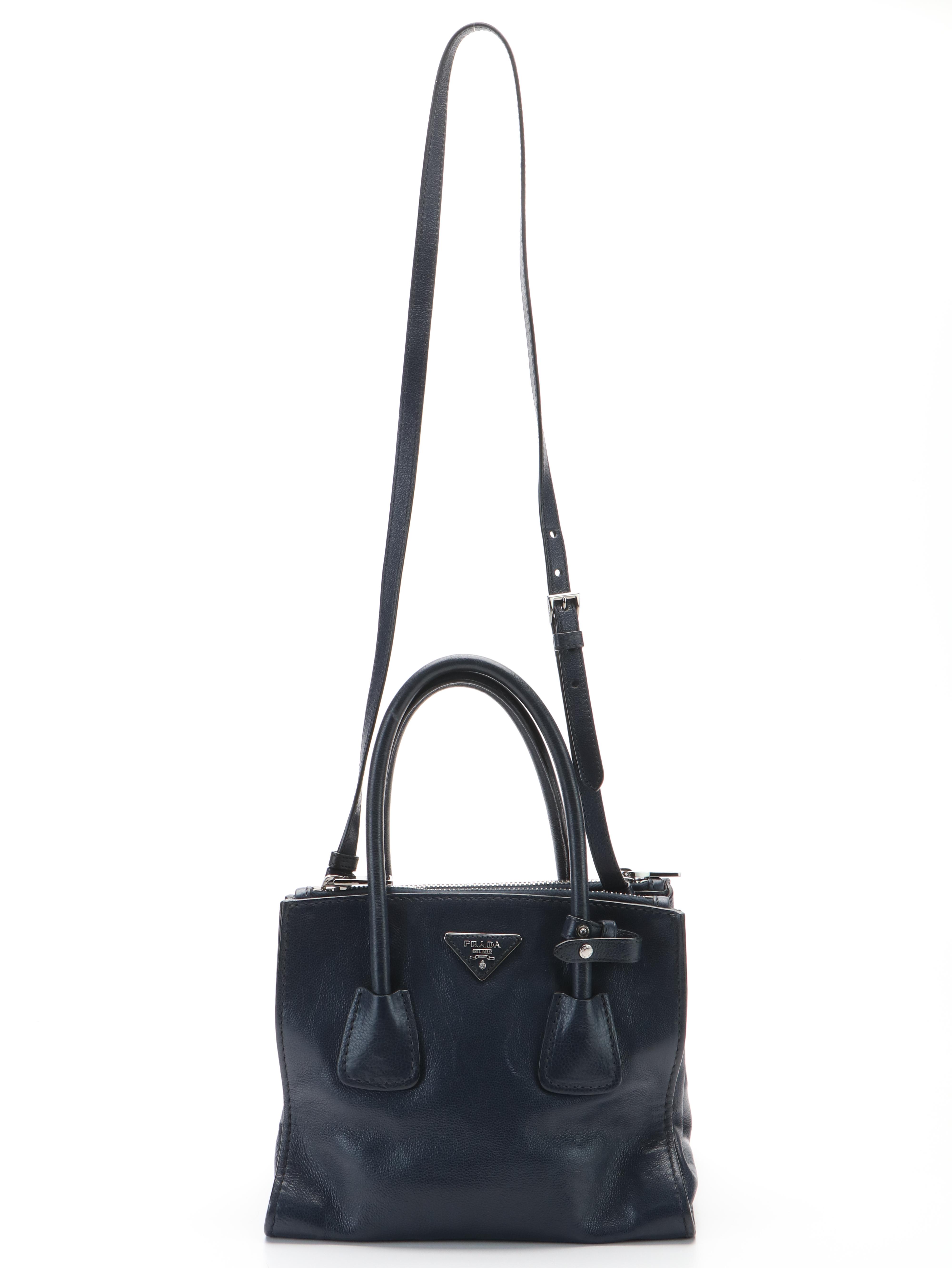 Prada Twin Pocket Tote in Navy Glace Calf Leather