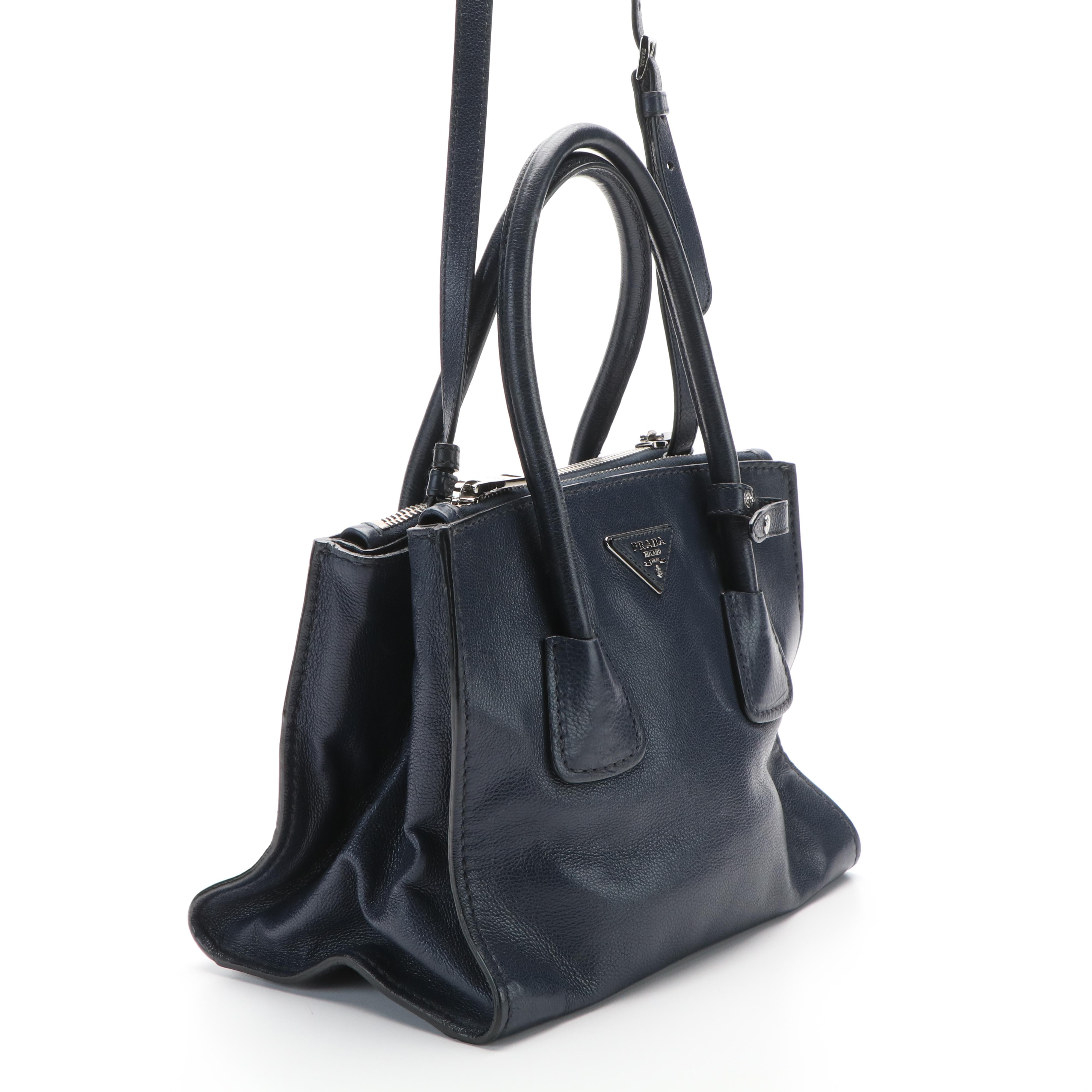 Prada Twin Pocket Tote in Navy Glace Calf Leather