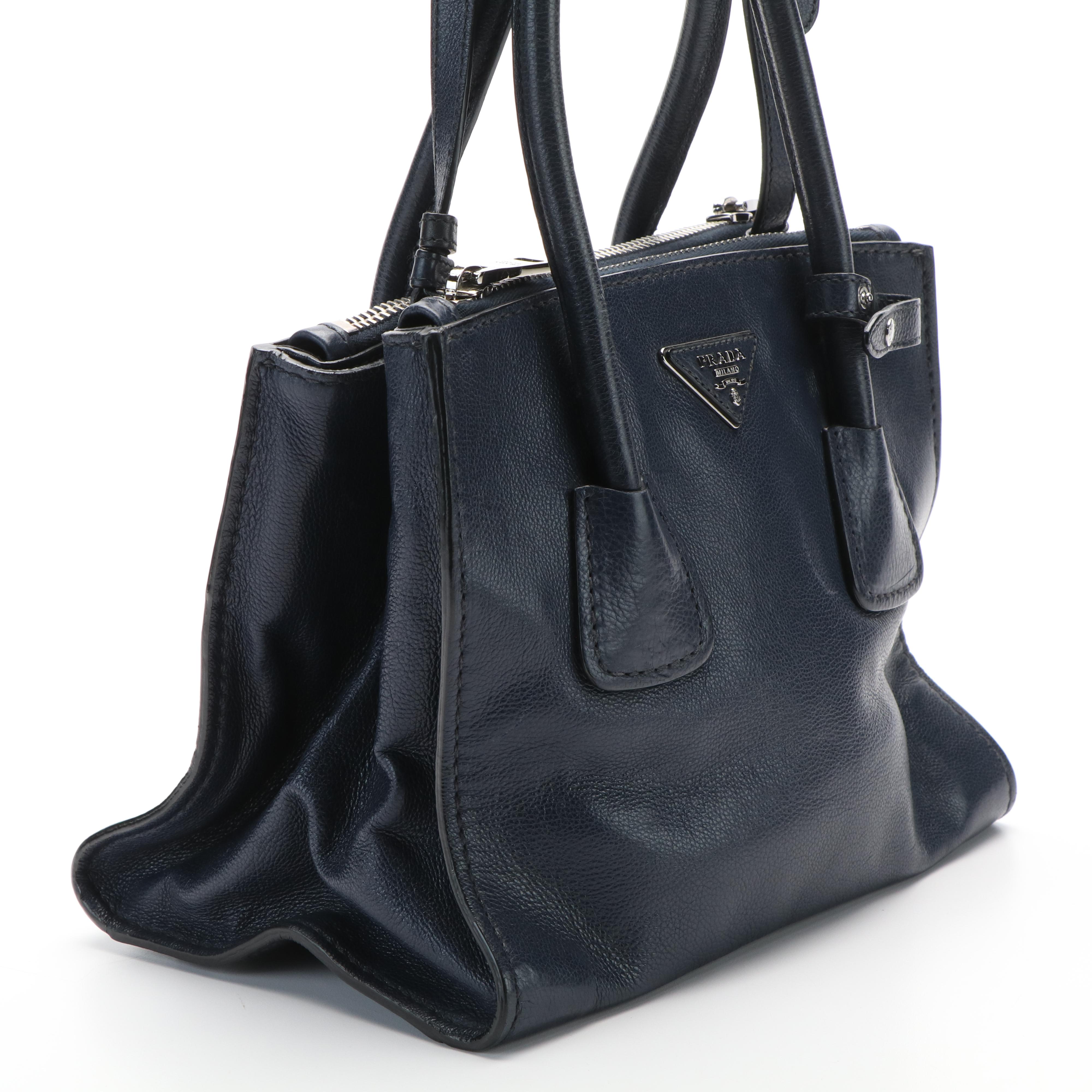 Prada Twin Pocket Tote in Navy Glace Calf Leather