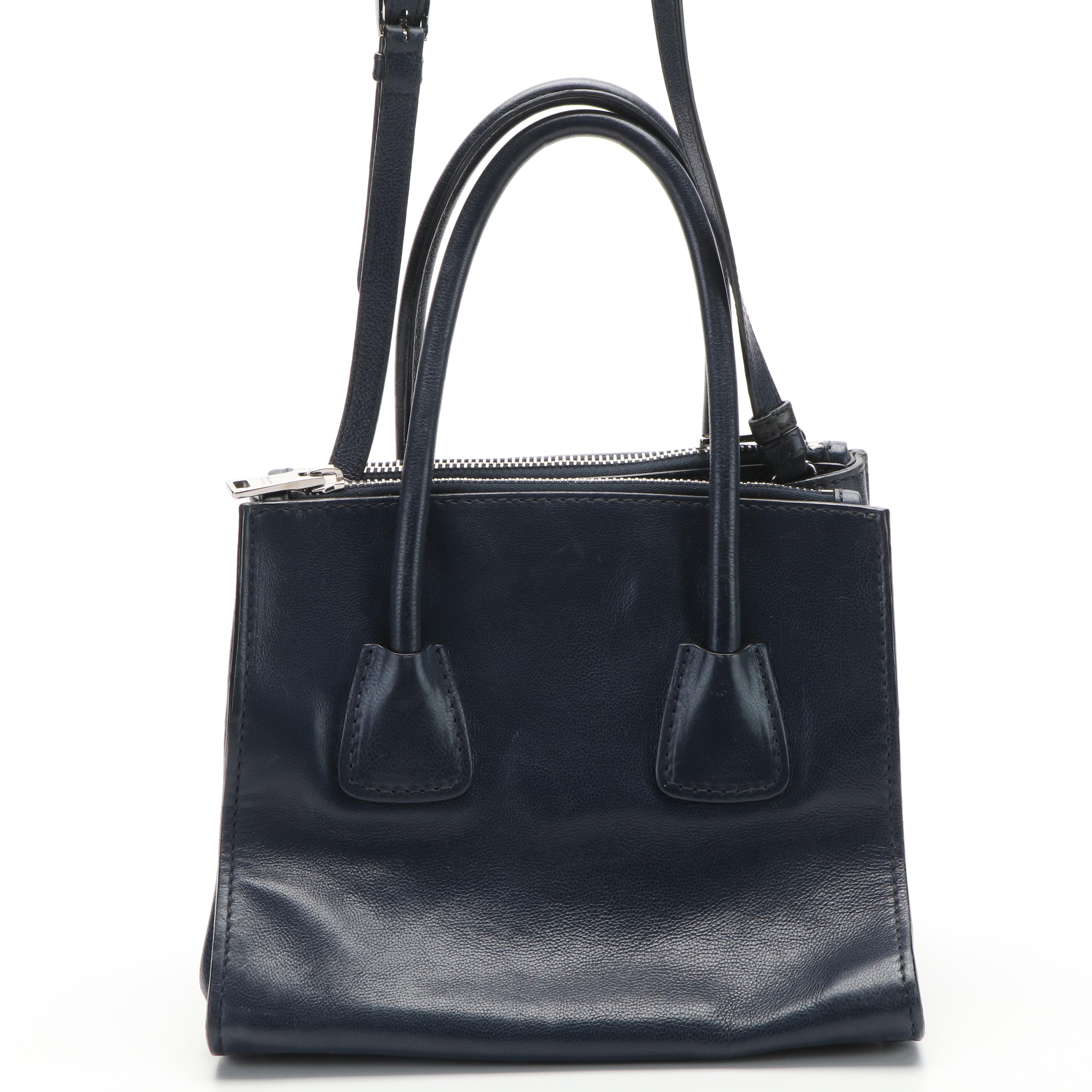 Prada Twin Pocket Tote in Navy Glace Calf Leather