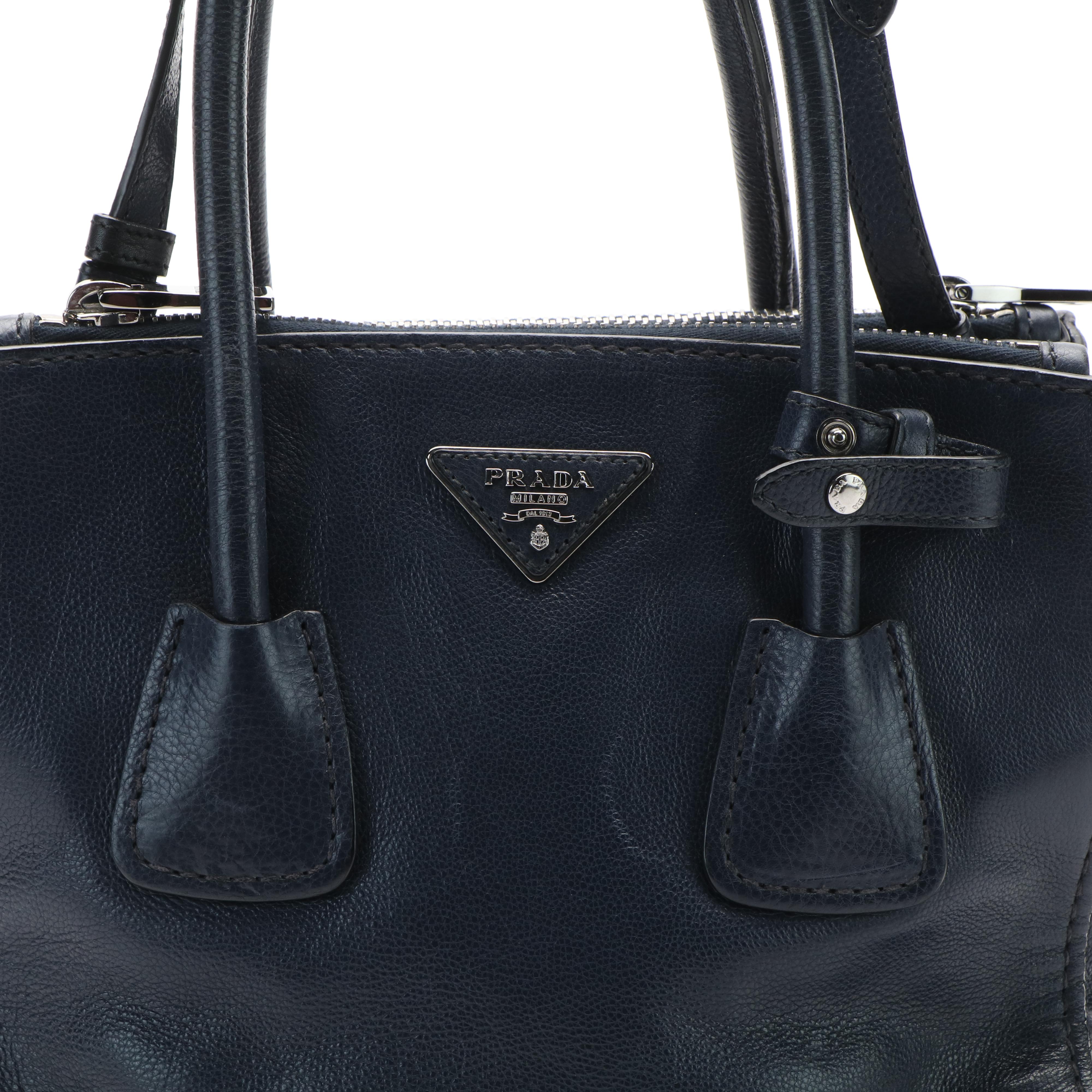 Prada Twin Pocket Tote in Navy Glace Calf Leather