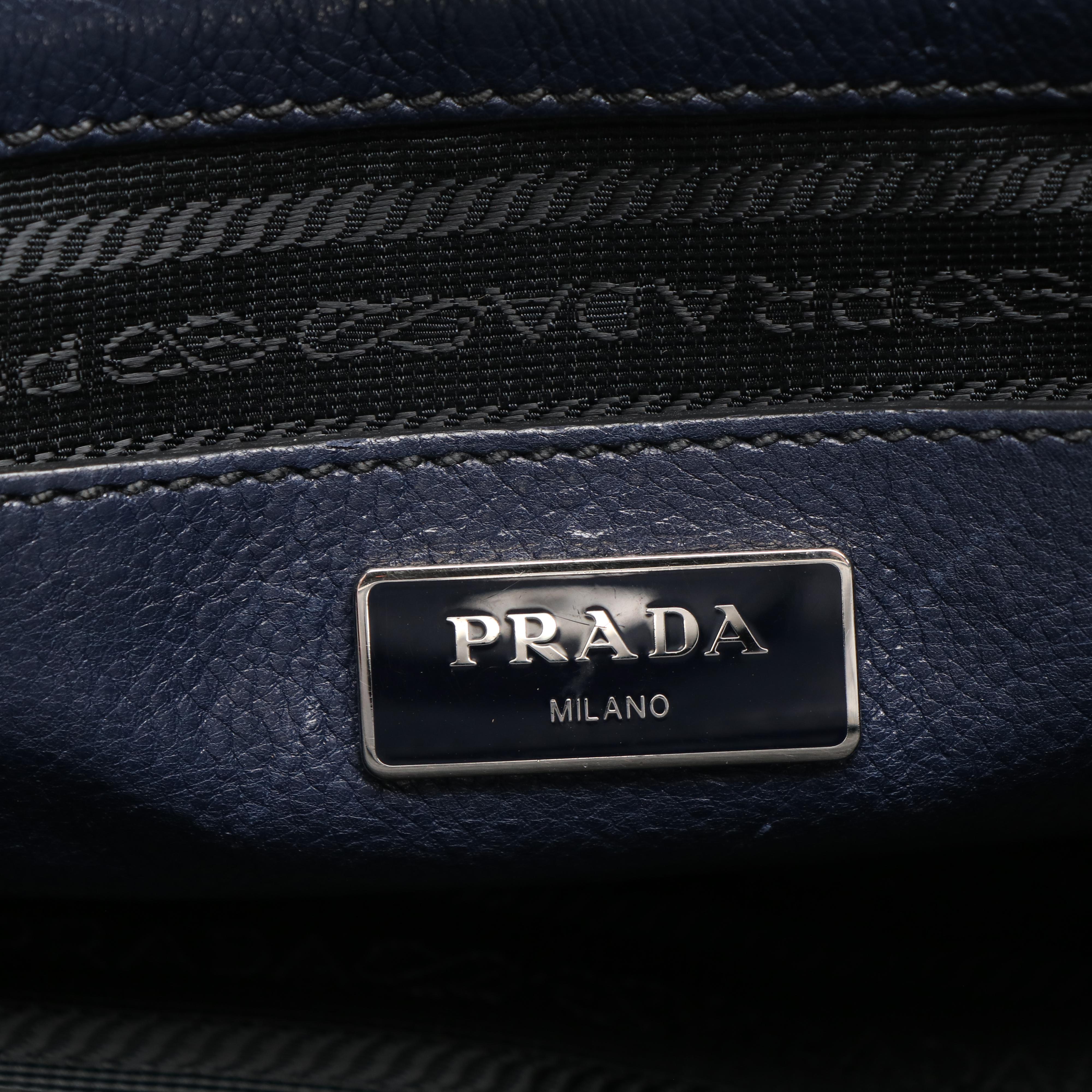 Prada Twin Pocket Tote in Navy Glace Calf Leather