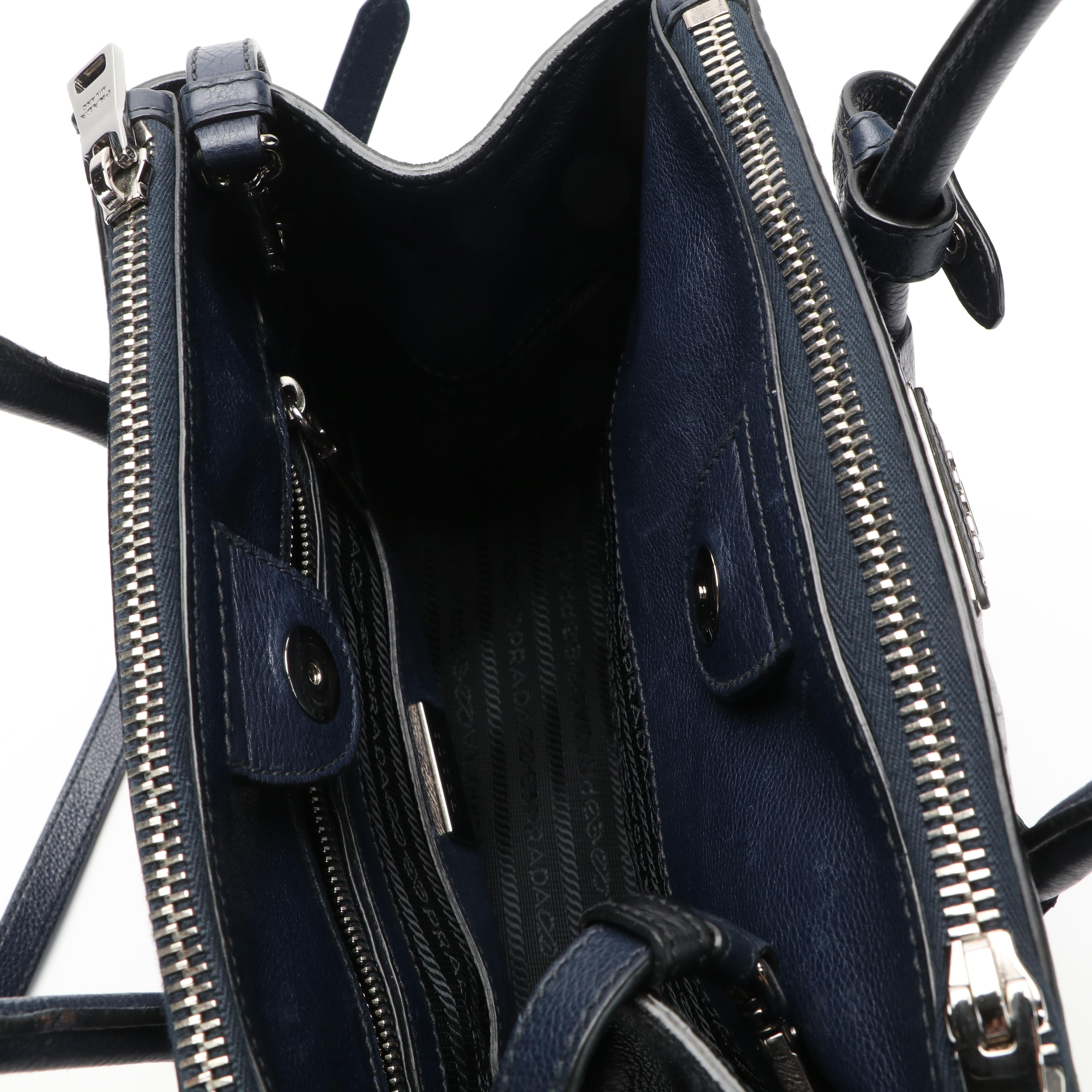 Prada Twin Pocket Tote in Navy Glace Calf Leather
