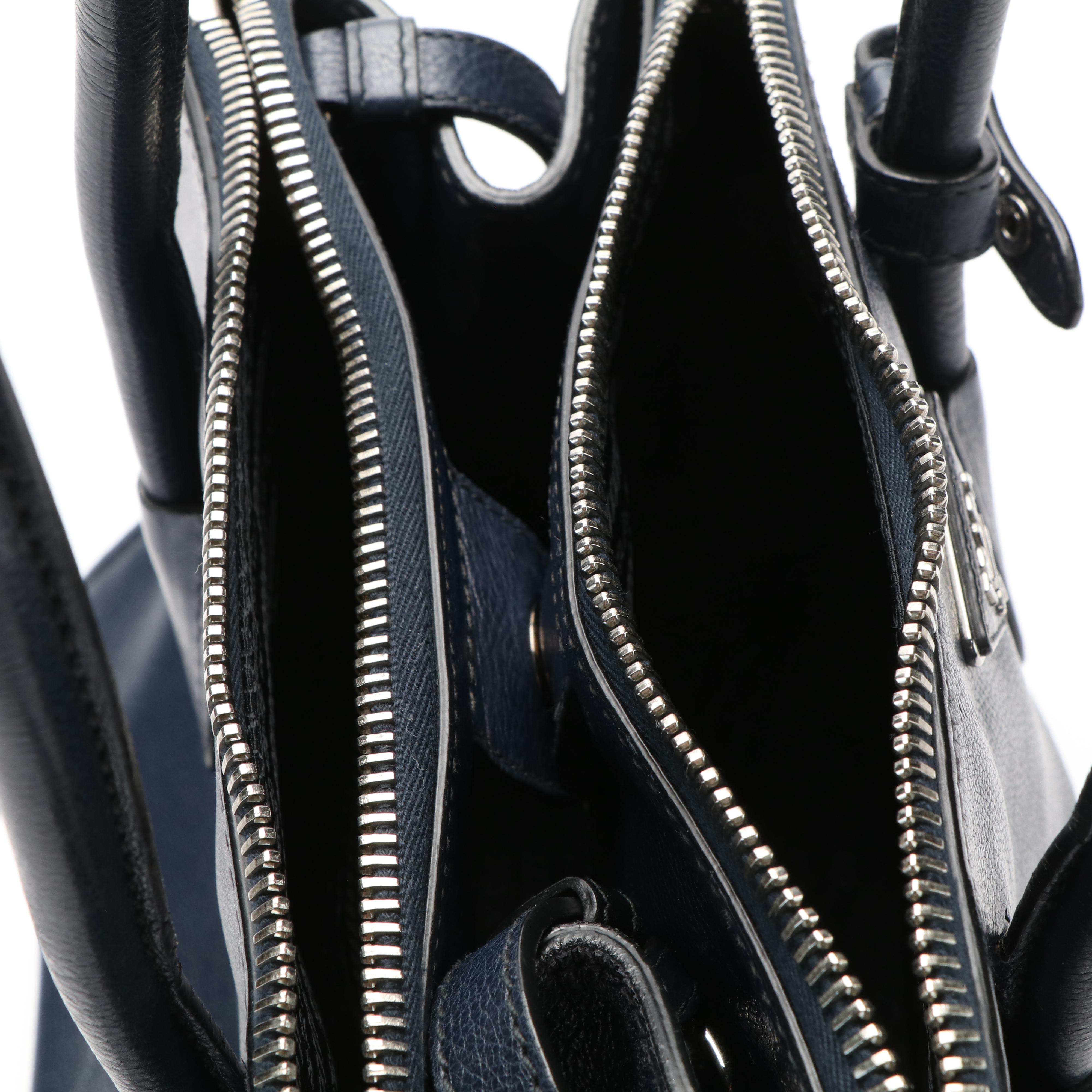 Prada Twin Pocket Tote in Navy Glace Calf Leather