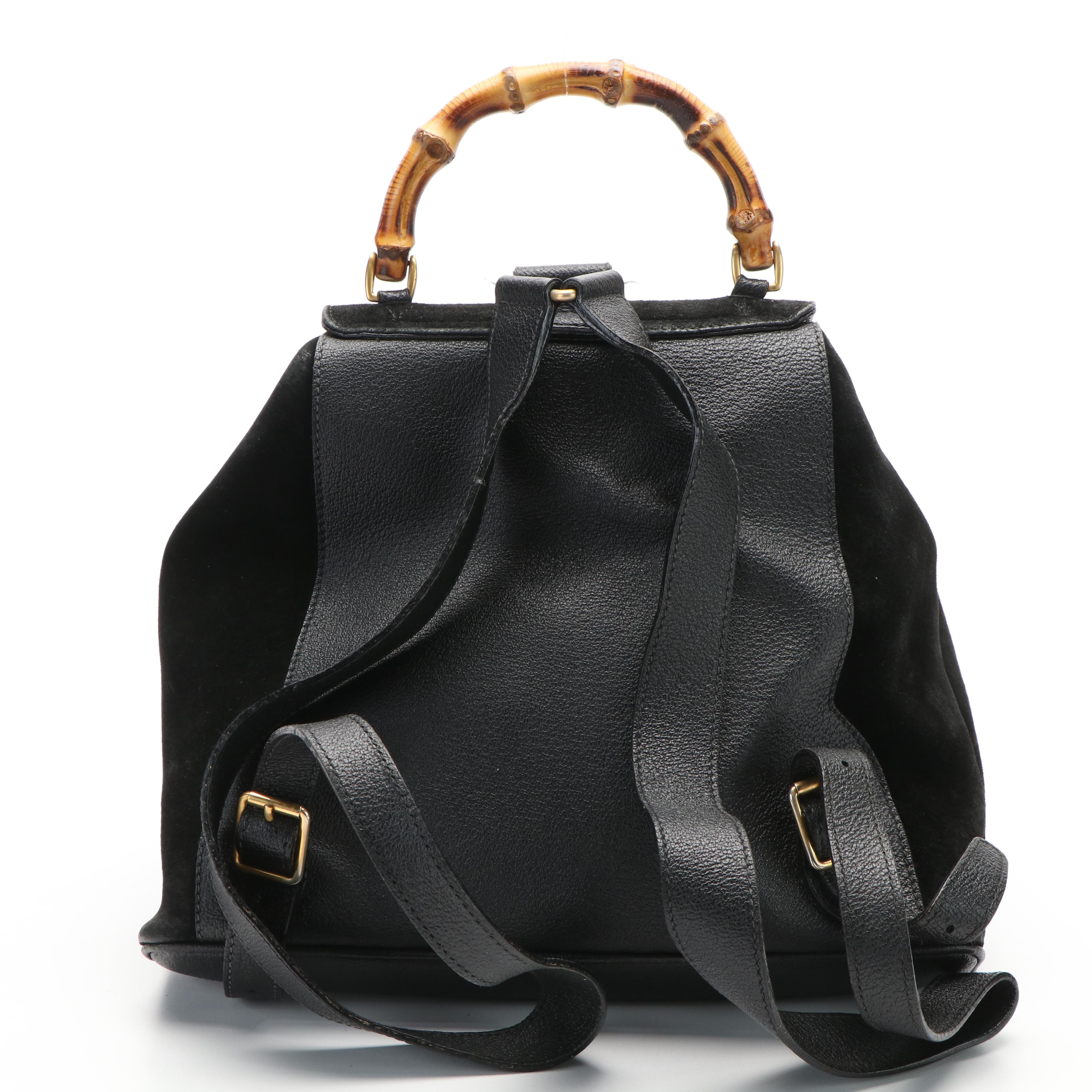 Gucci Bamboo Bar Backpack in Black Suede and Leather
