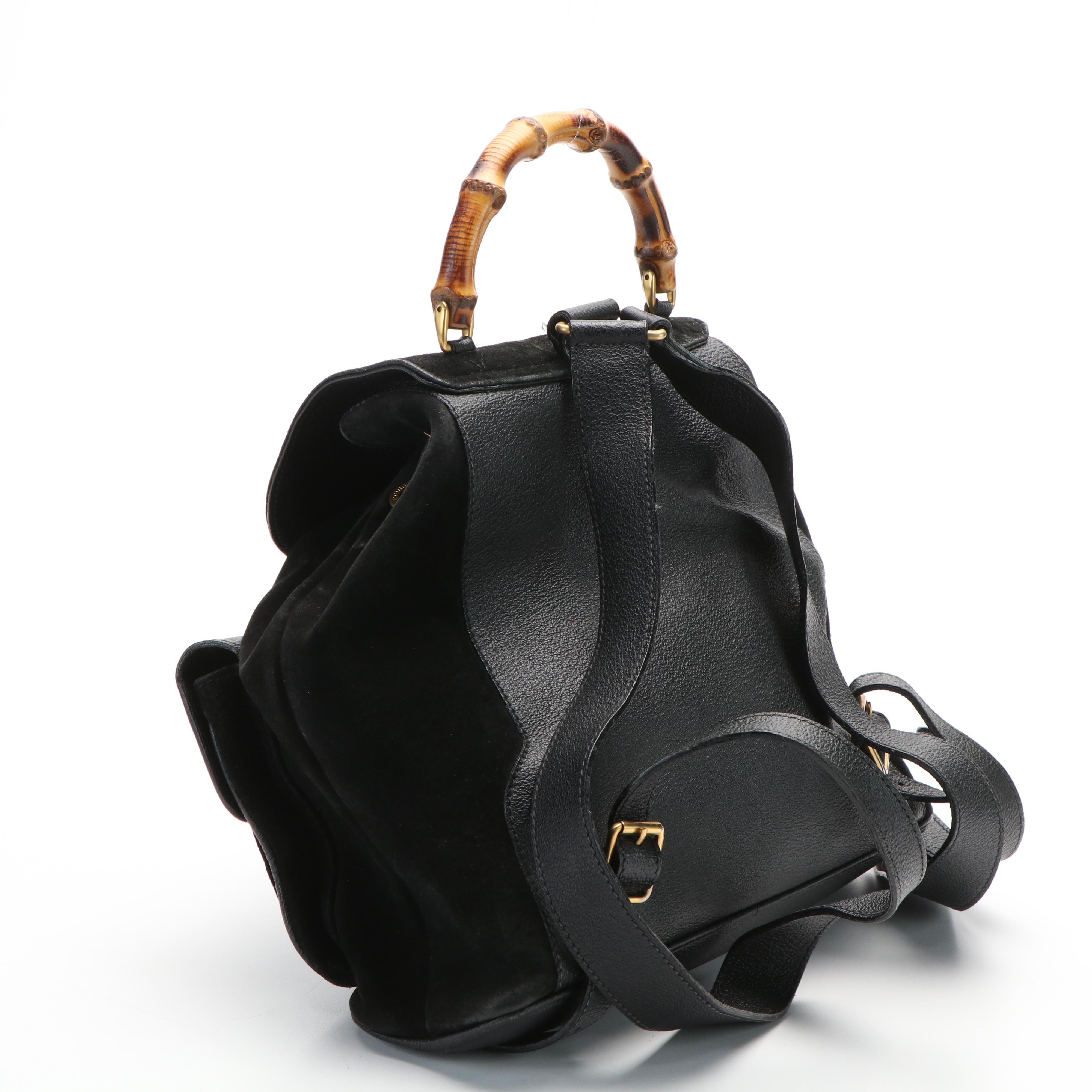 Gucci Bamboo Bar Backpack in Black Suede and Leather
