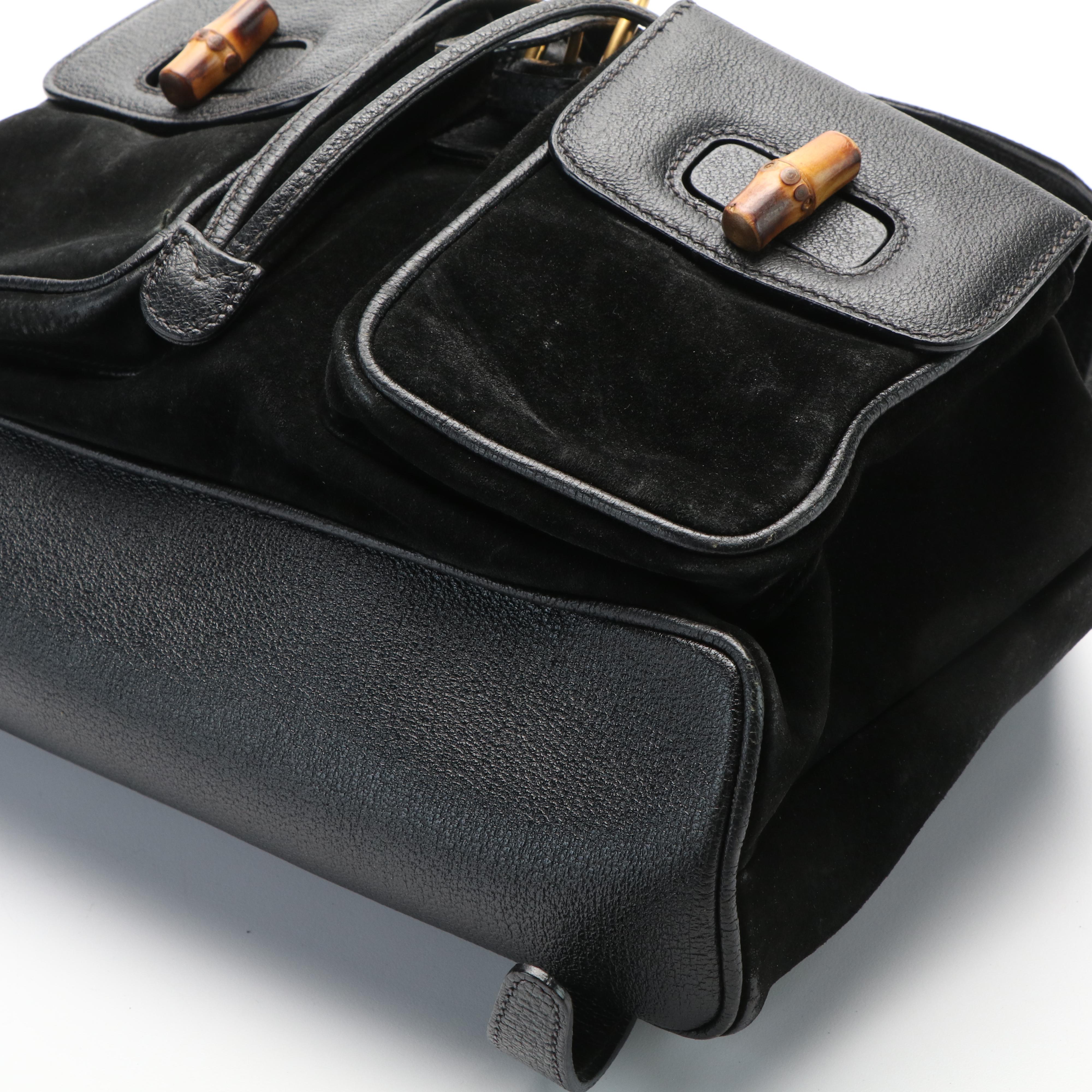 Gucci Bamboo Bar Backpack in Black Suede and Leather