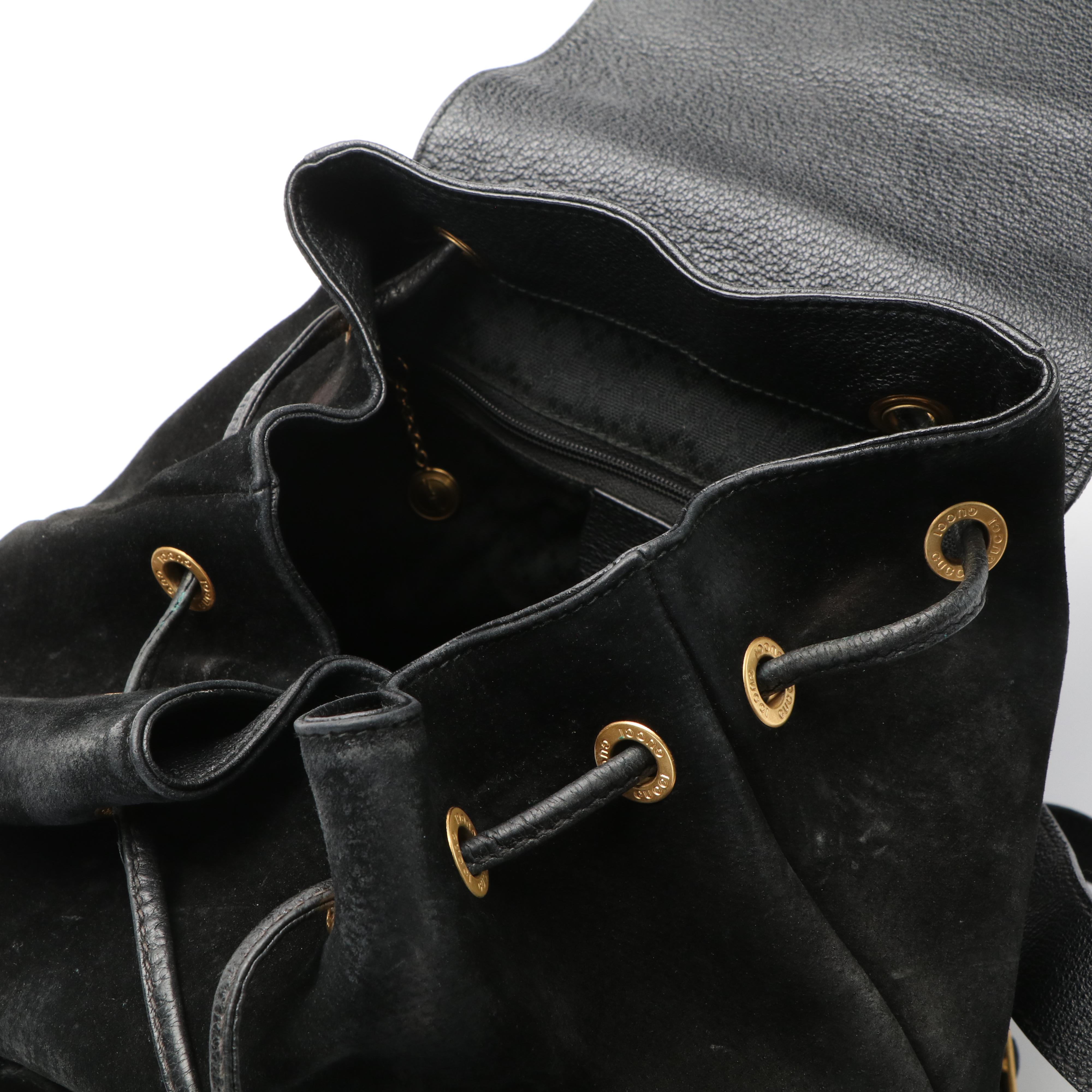 Gucci Bamboo Bar Backpack in Black Suede and Leather