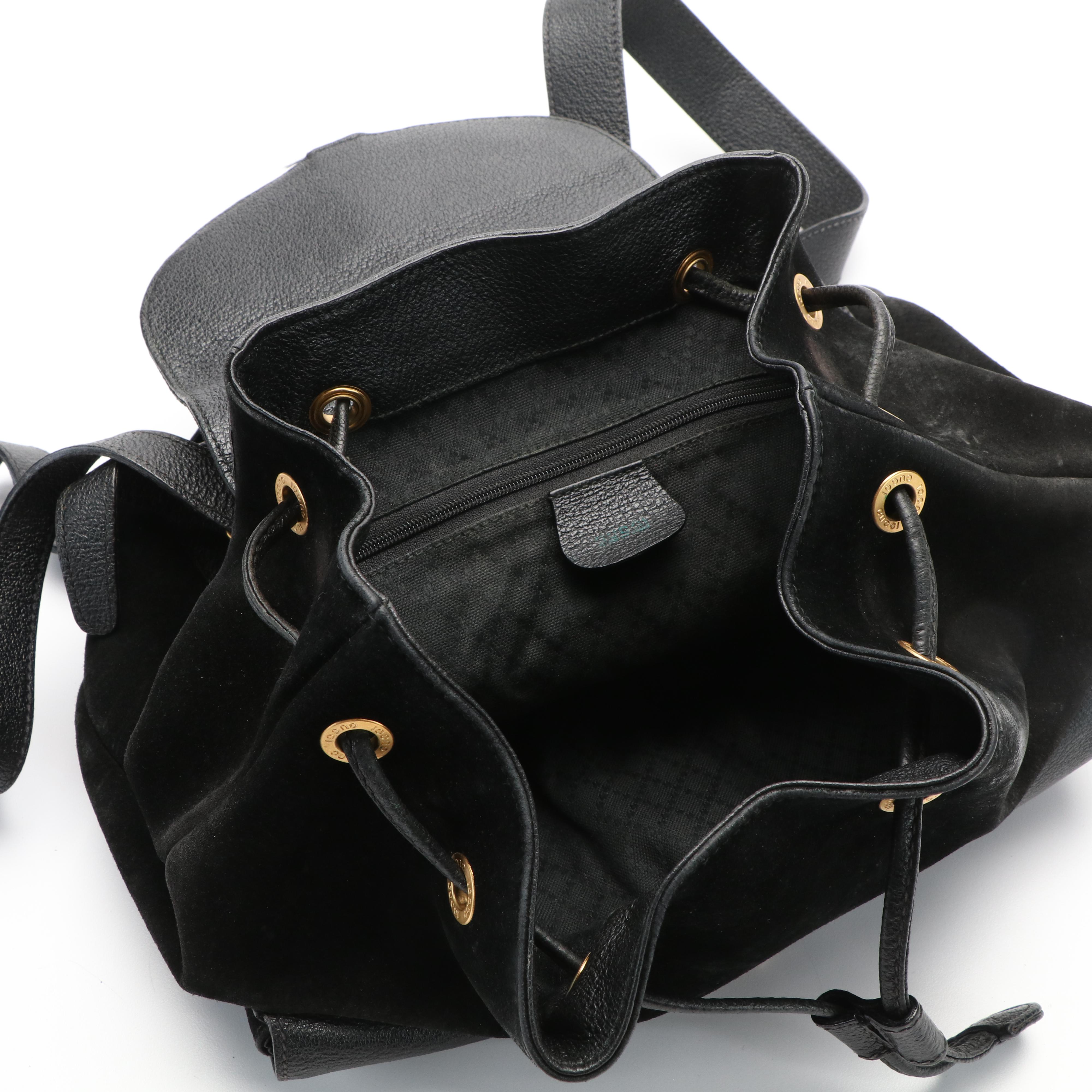 Gucci Bamboo Bar Backpack in Black Suede and Leather