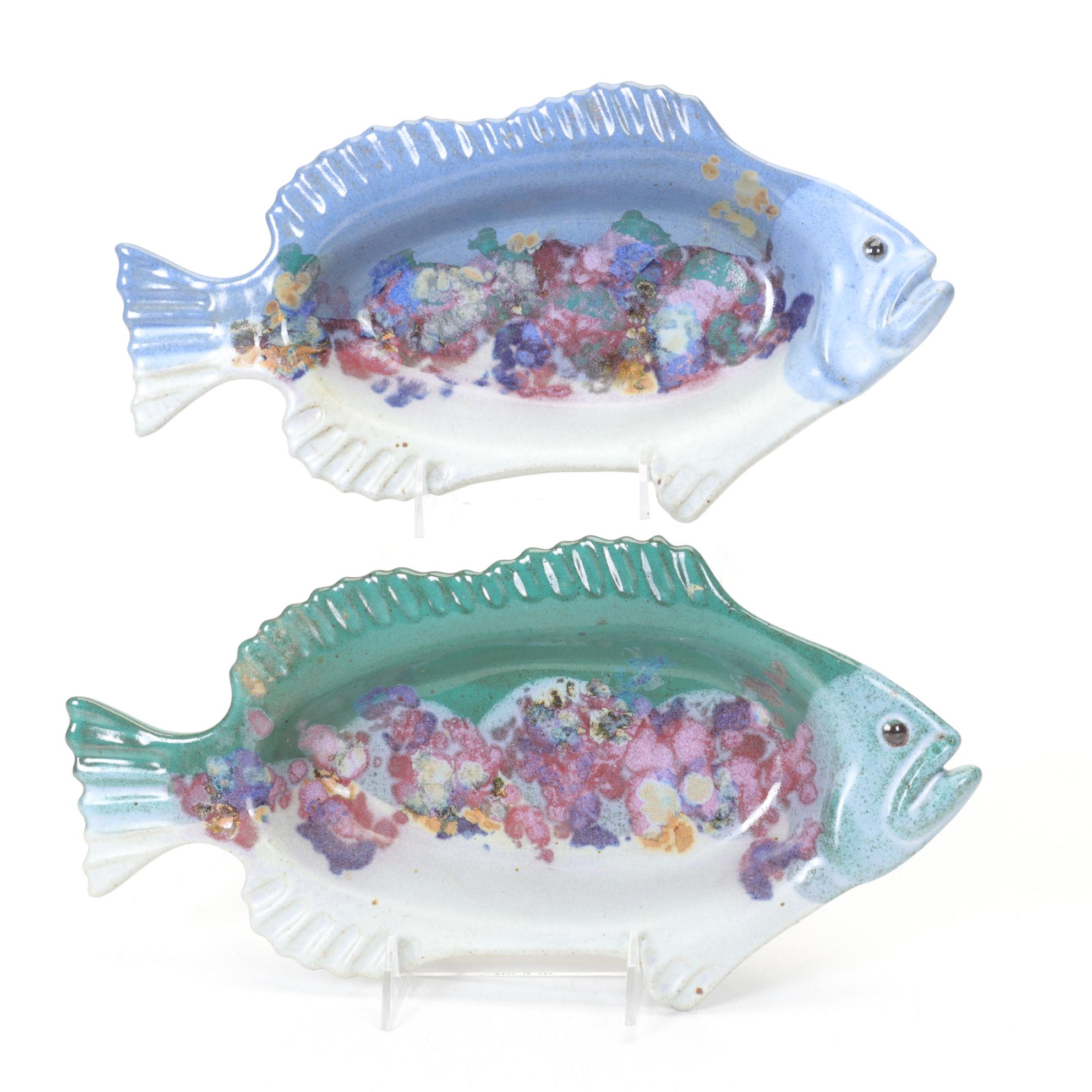 Two Pottery Fish-Shaped Bowls