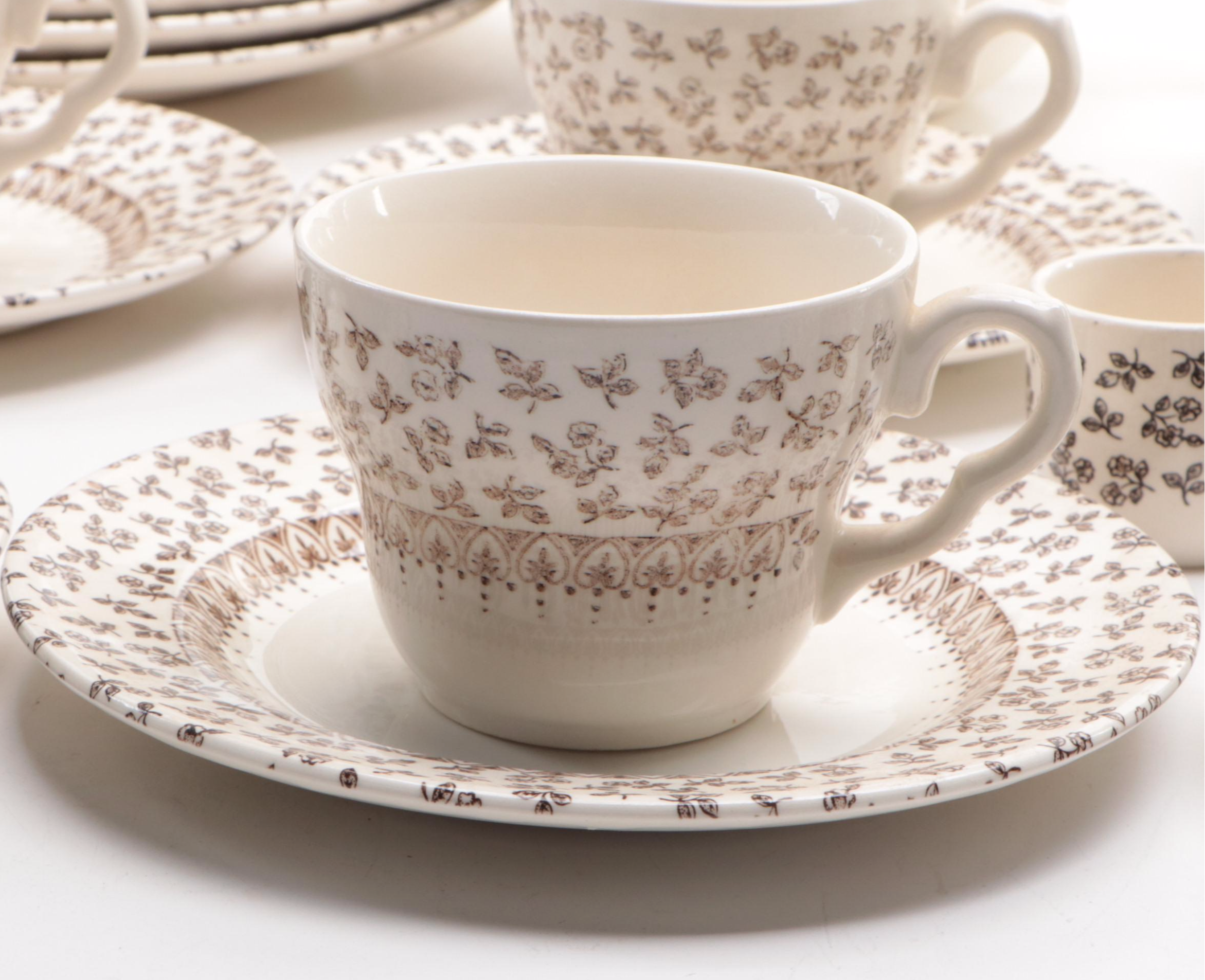 English Staffordshire Ditsy Floral Motif Ironstone Dinnerware