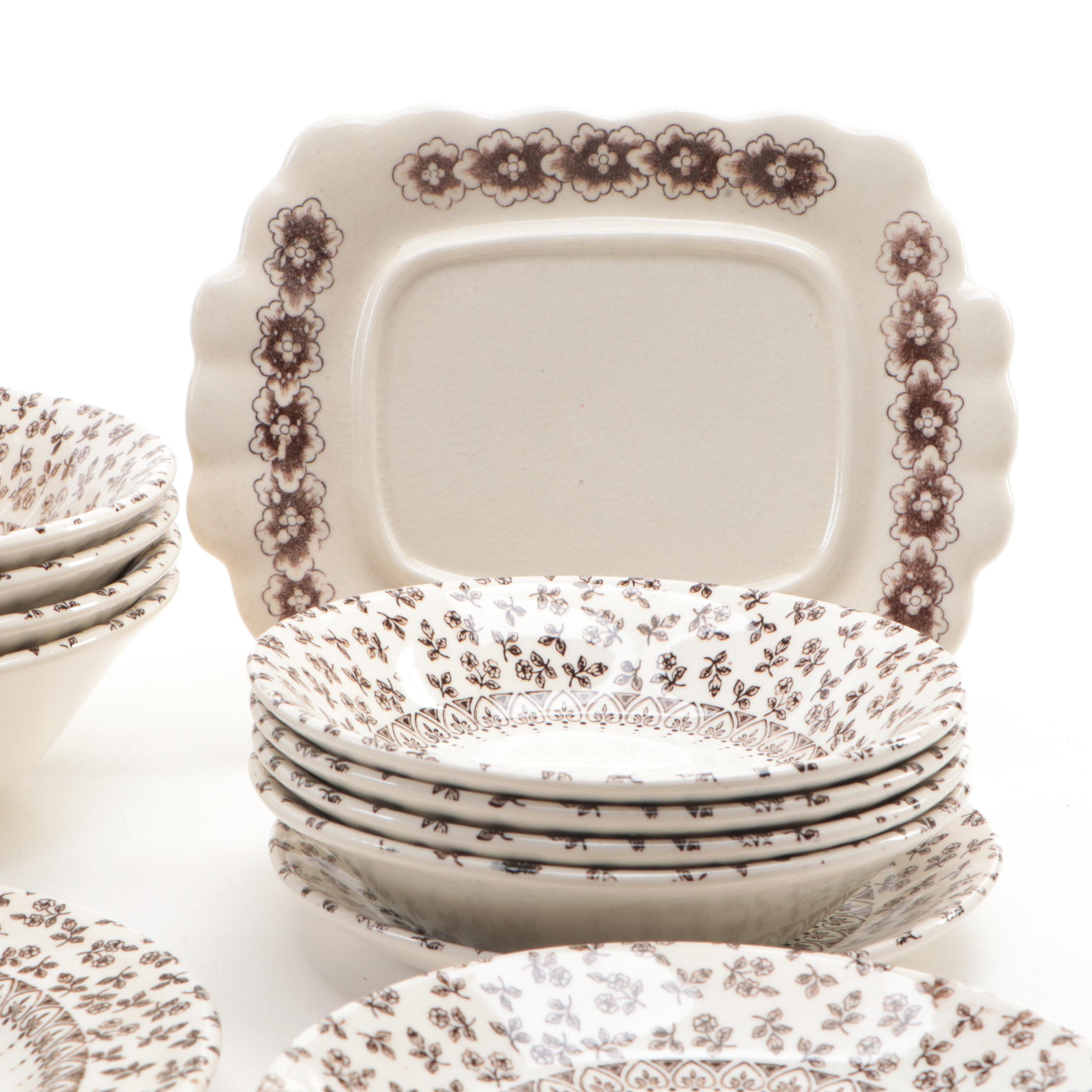 English Staffordshire Ditsy Floral Motif Ironstone Dinnerware