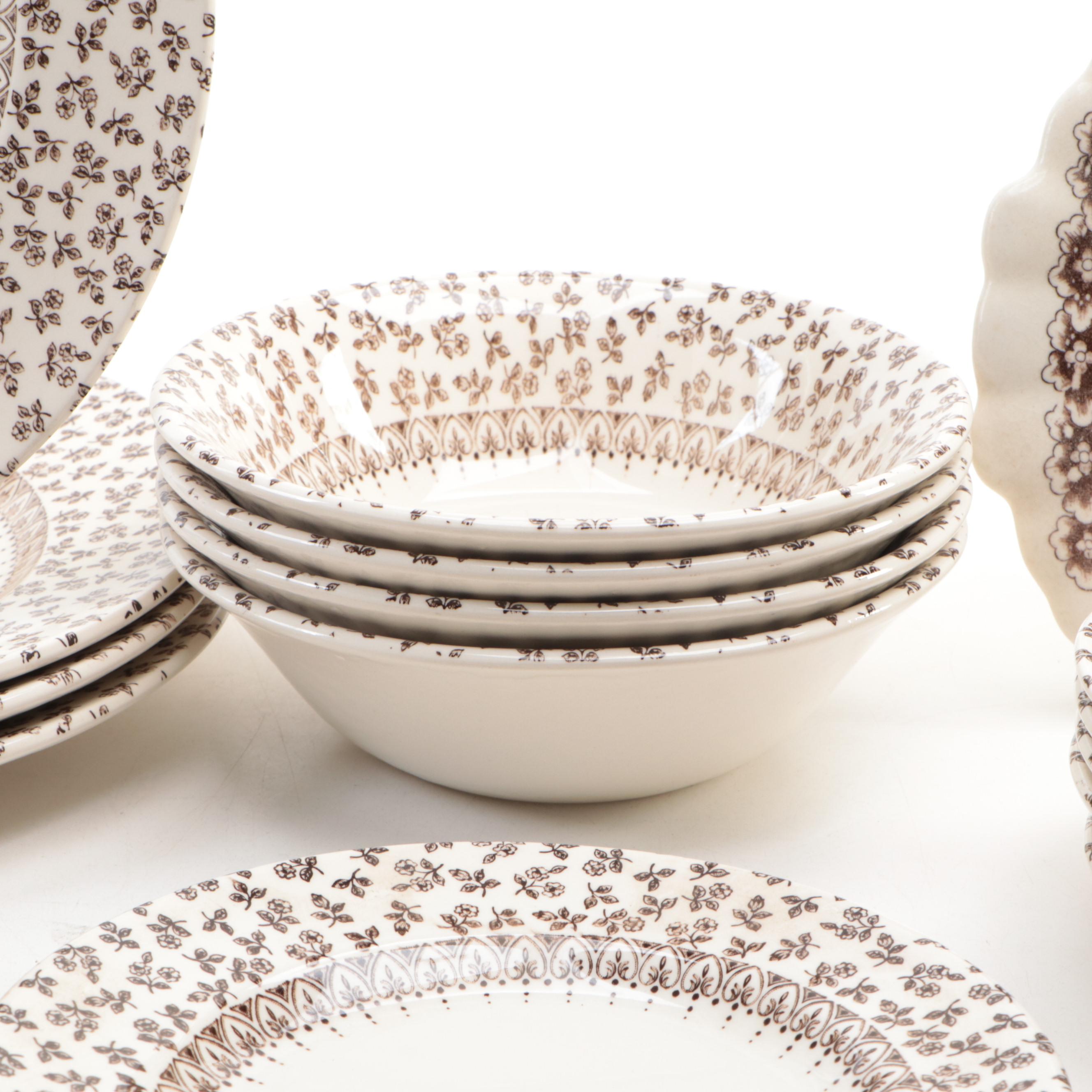 English Staffordshire Ditsy Floral Motif Ironstone Dinnerware