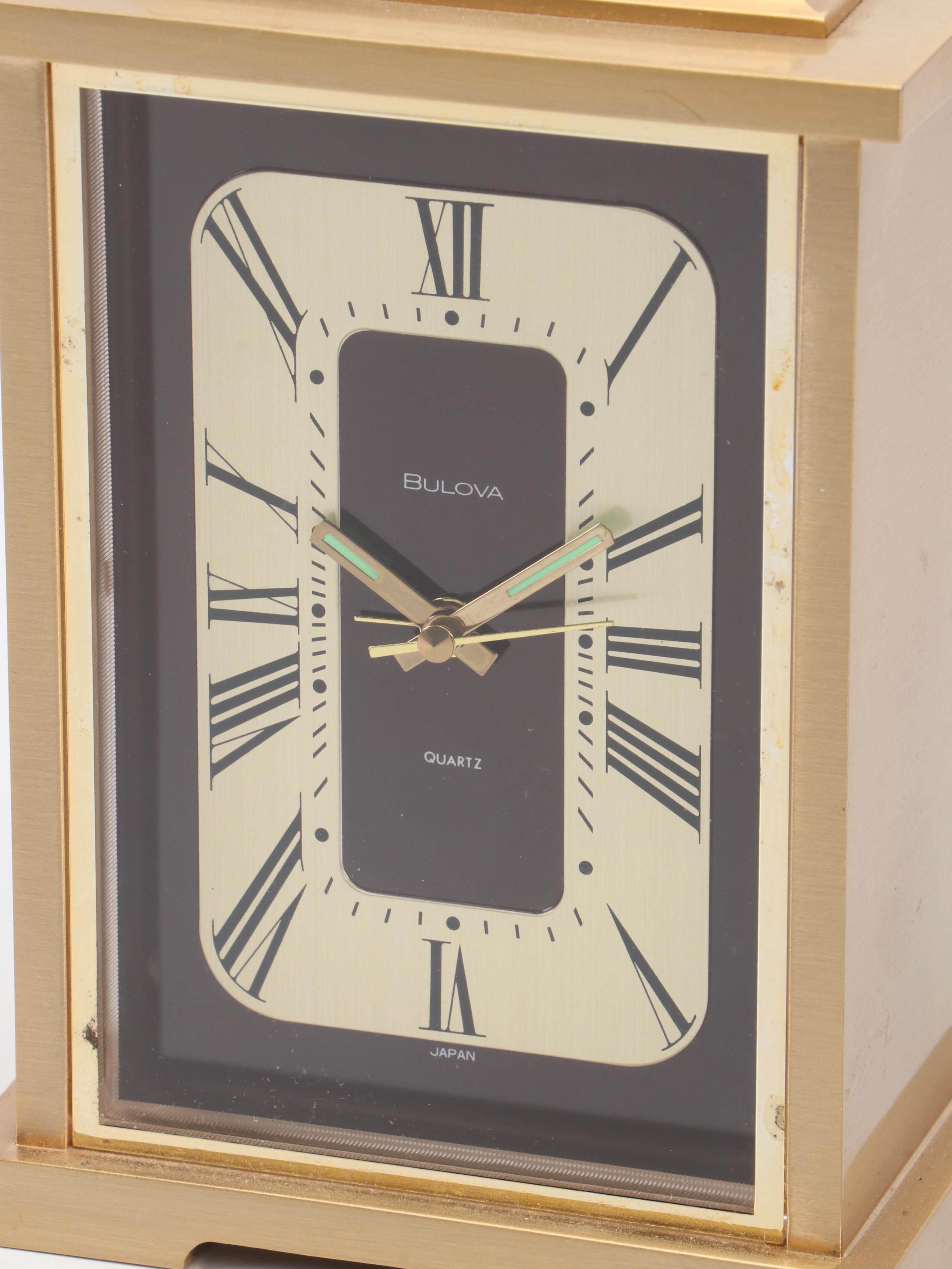 Bulova Brass Metal Quartz Carriage Clock with Magnifying Glass