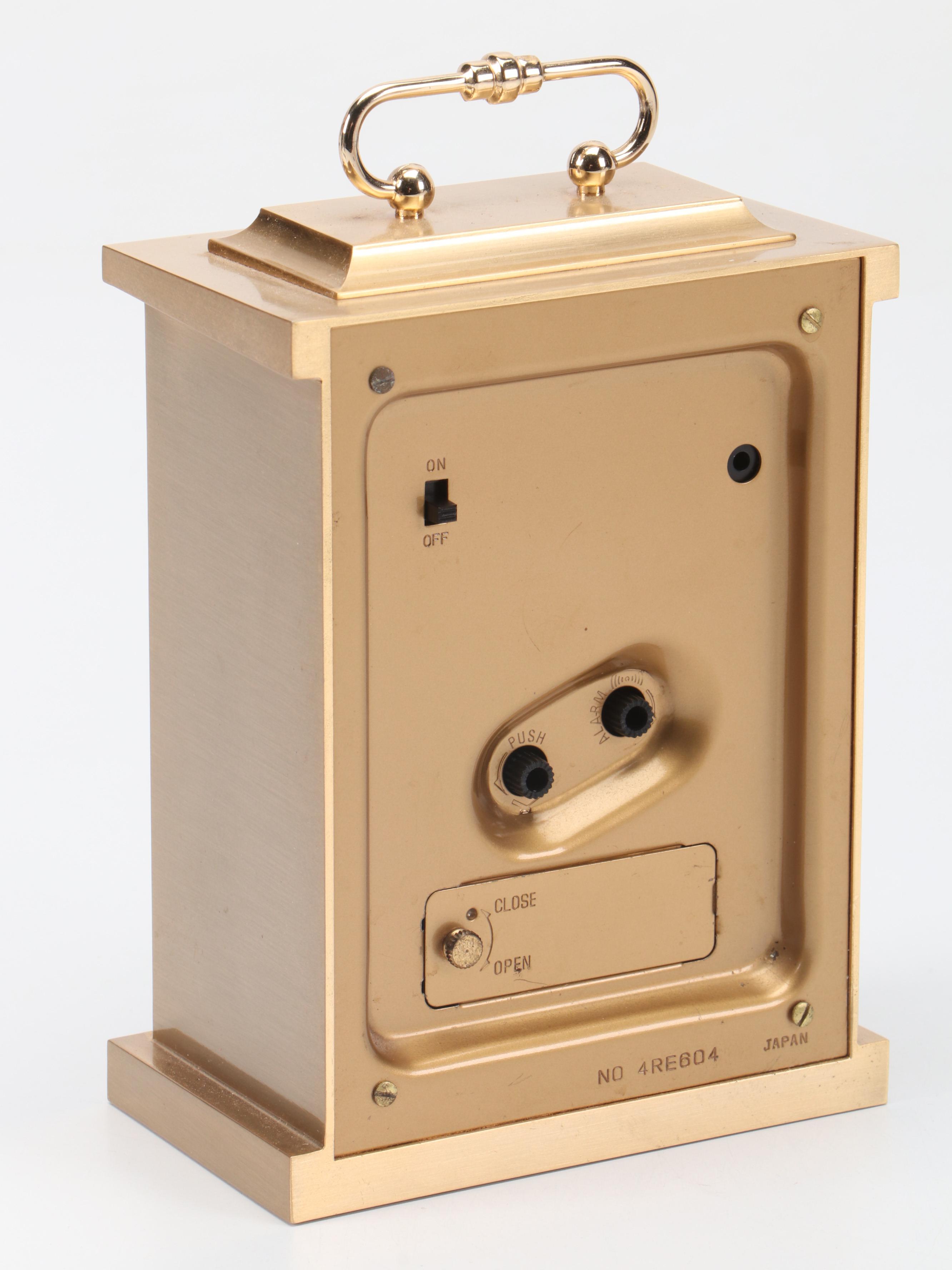 Bulova Brass Metal Quartz Carriage Clock with Magnifying Glass