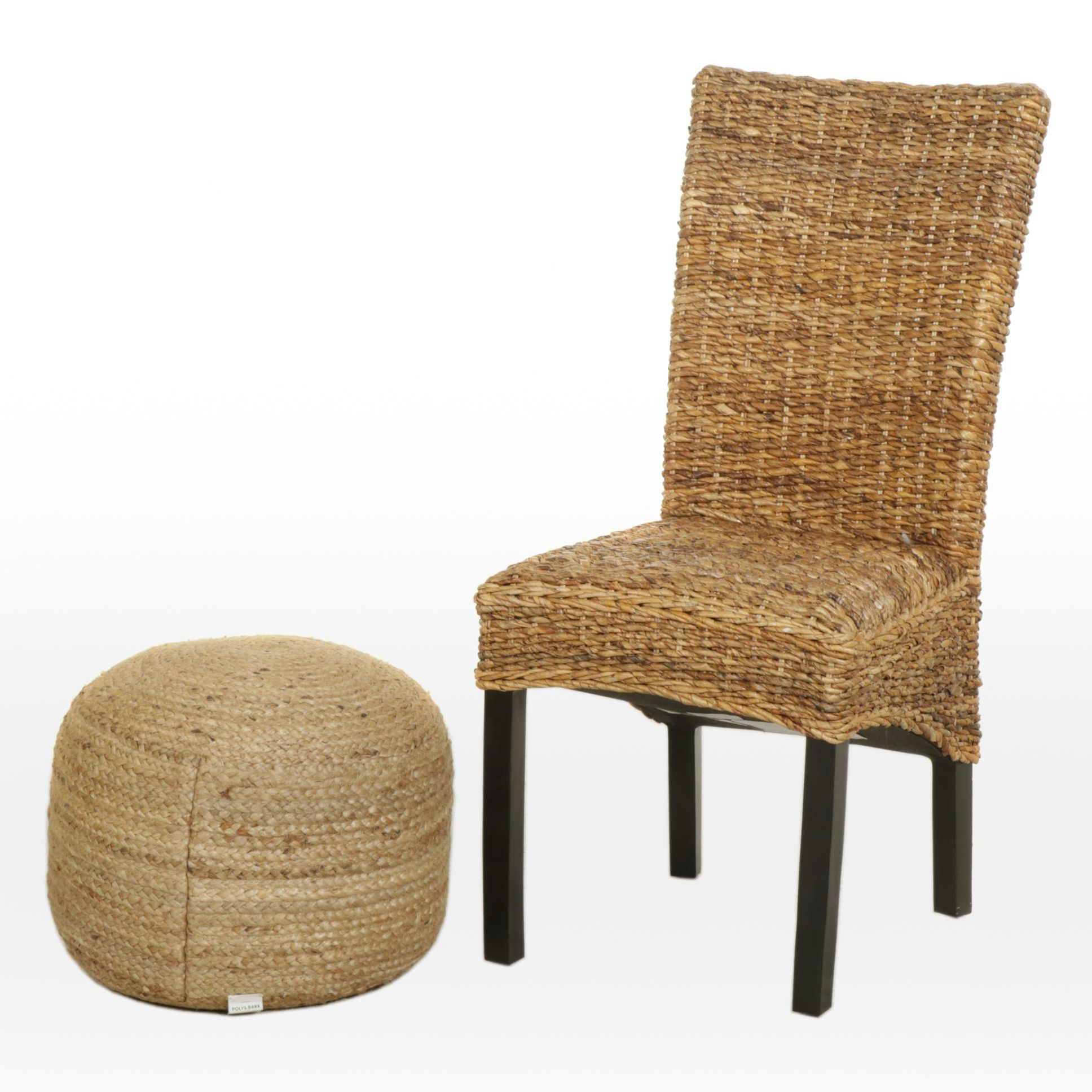 Classic Concepts Woven Jute Side Chair with Poly & Bark Woven Fiber Pouf