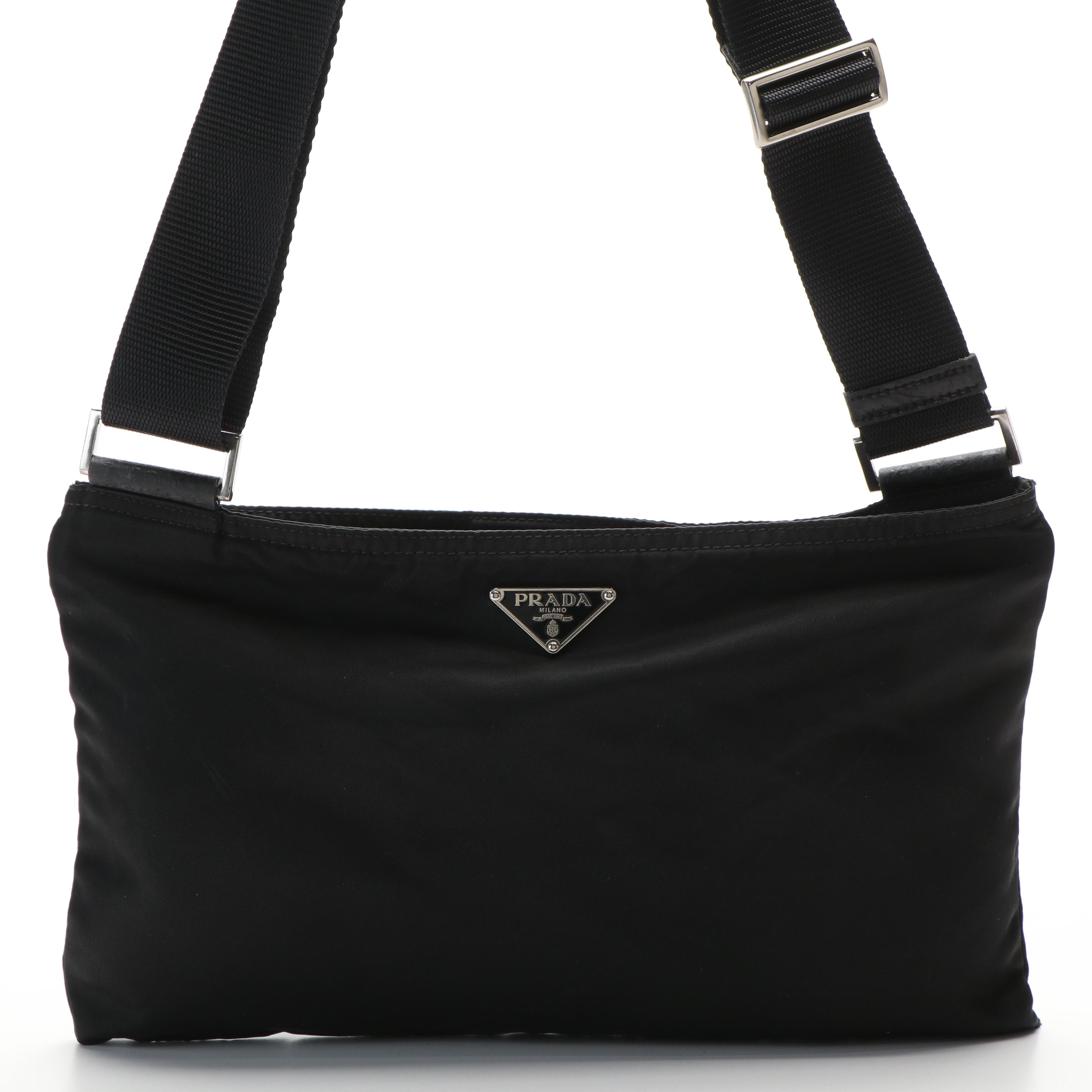 Prada Enameled Triangle  Flat Messenger Bag in Tessuto Nylon
