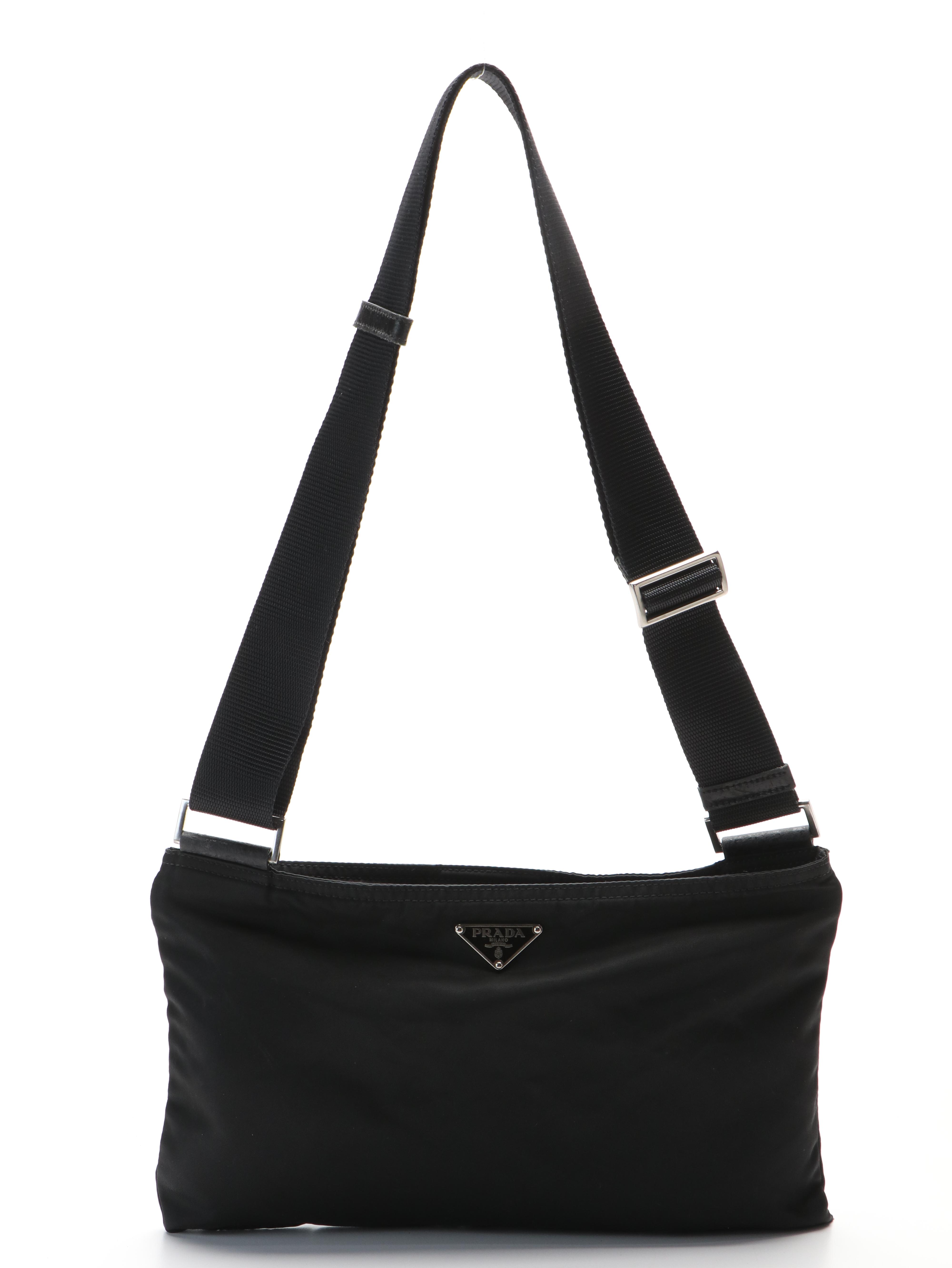 Prada Enameled Triangle  Flat Messenger Bag in Tessuto Nylon