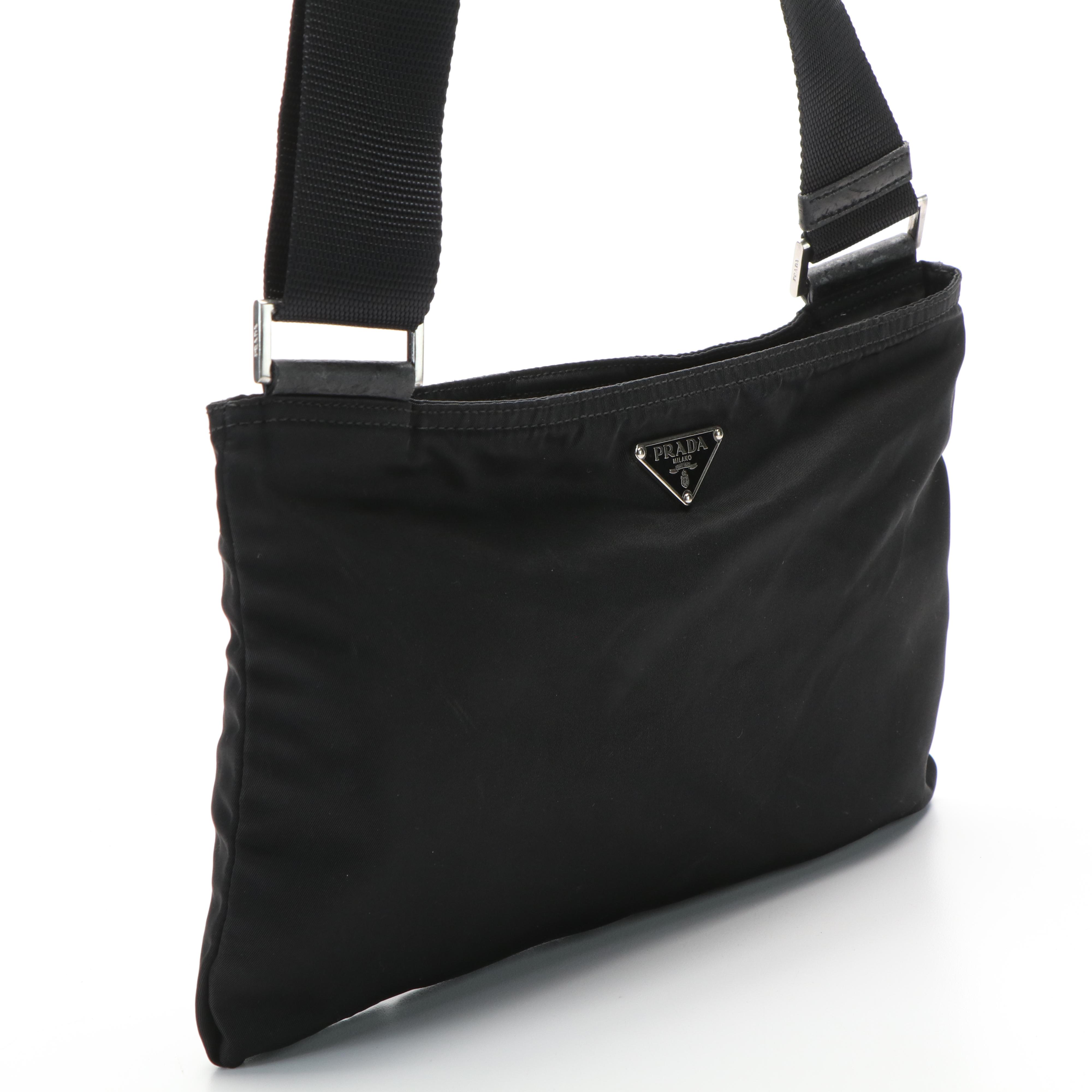 Prada Enameled Triangle  Flat Messenger Bag in Tessuto Nylon