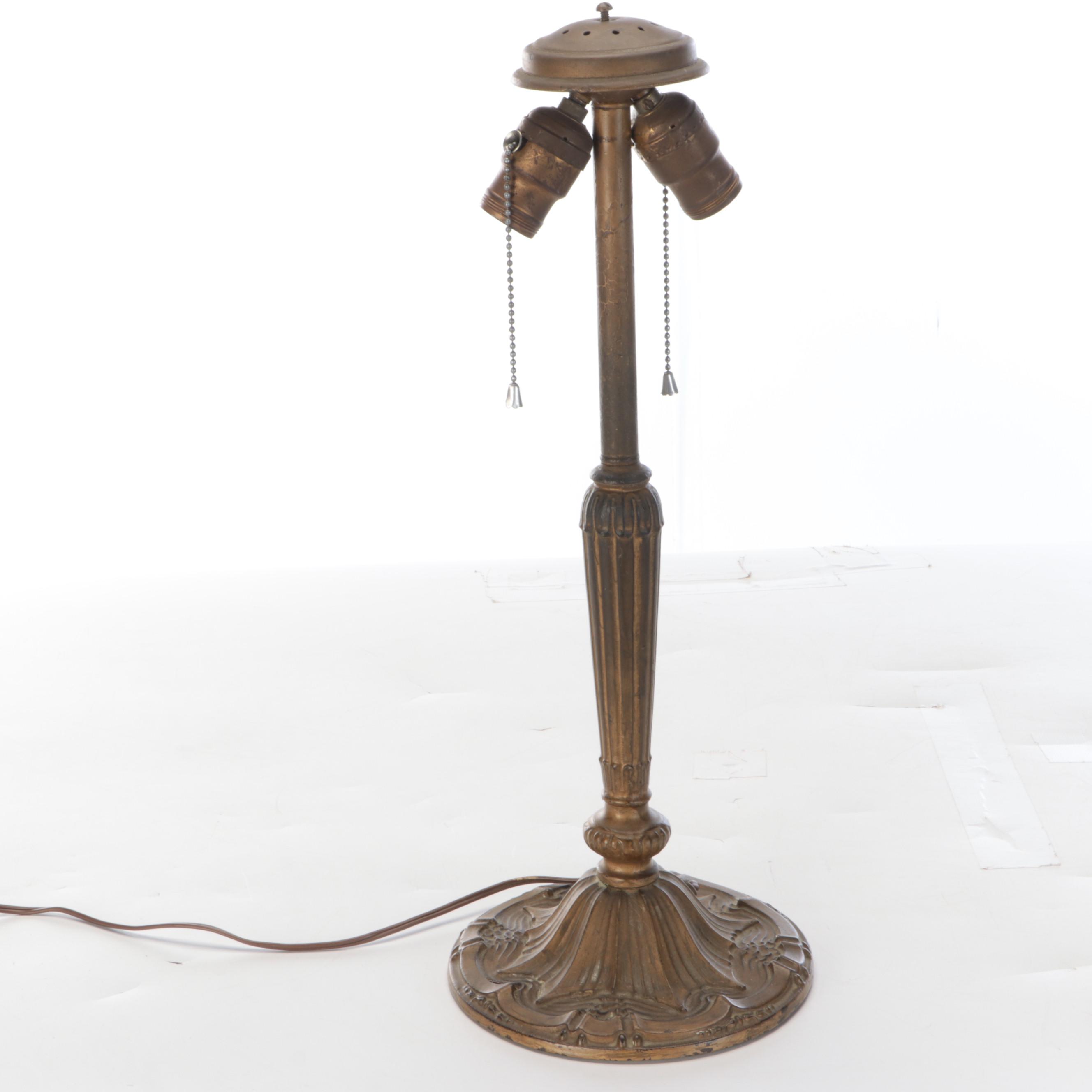 Gilt Spelter Table Lamp with Reverse Painted Shade, Style of Pittsburgh School