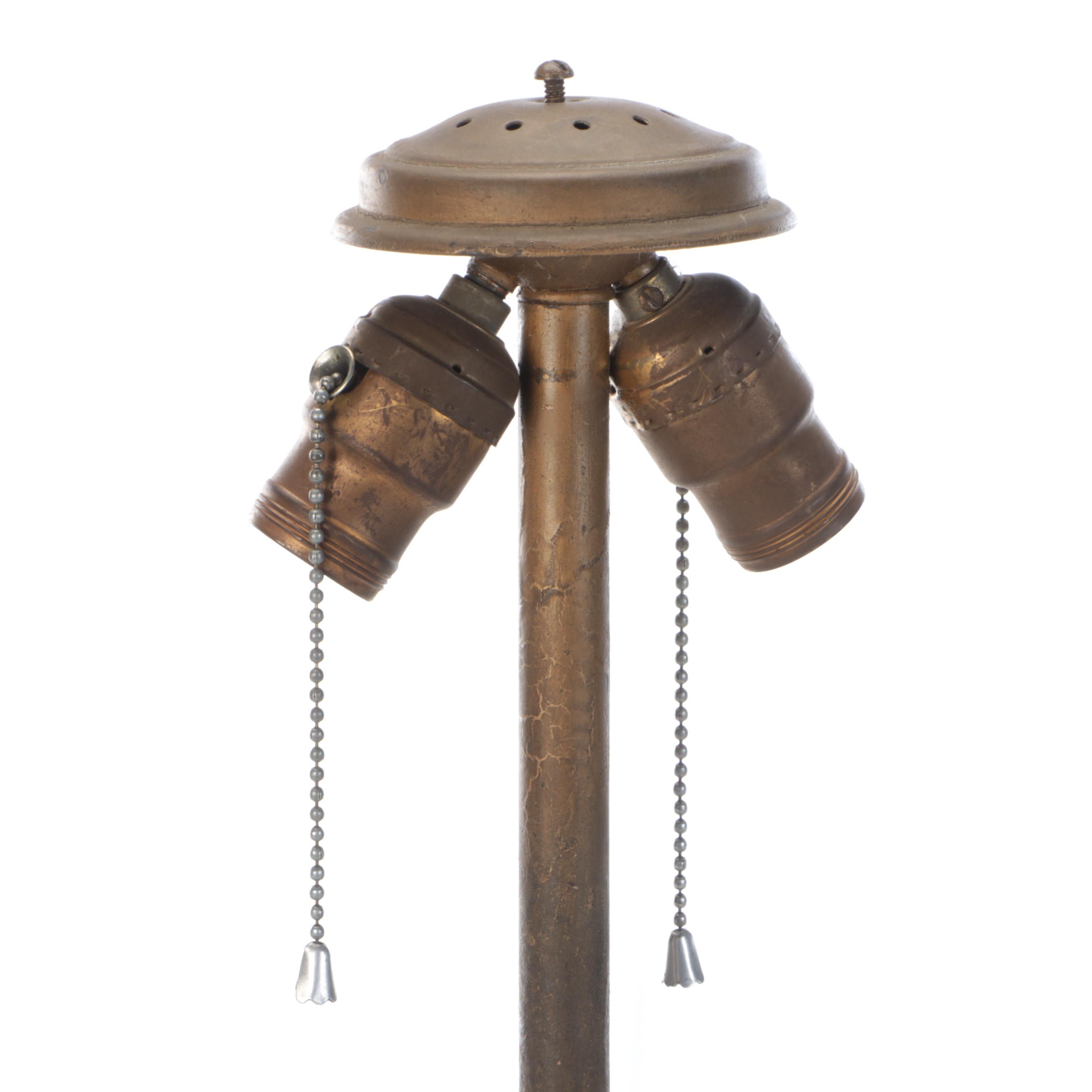 Gilt Spelter Table Lamp with Reverse Painted Shade, Style of Pittsburgh School