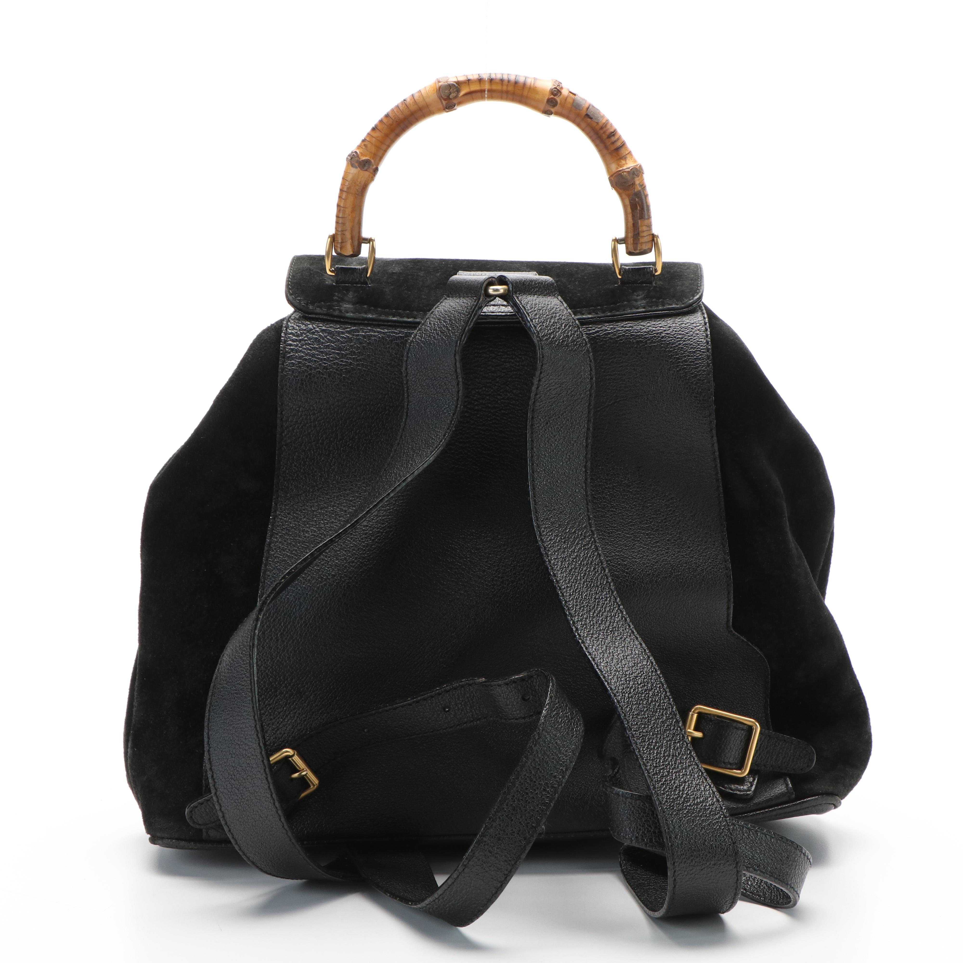 Gucci Bamboo Bar Backpack in Black Suede and Leather