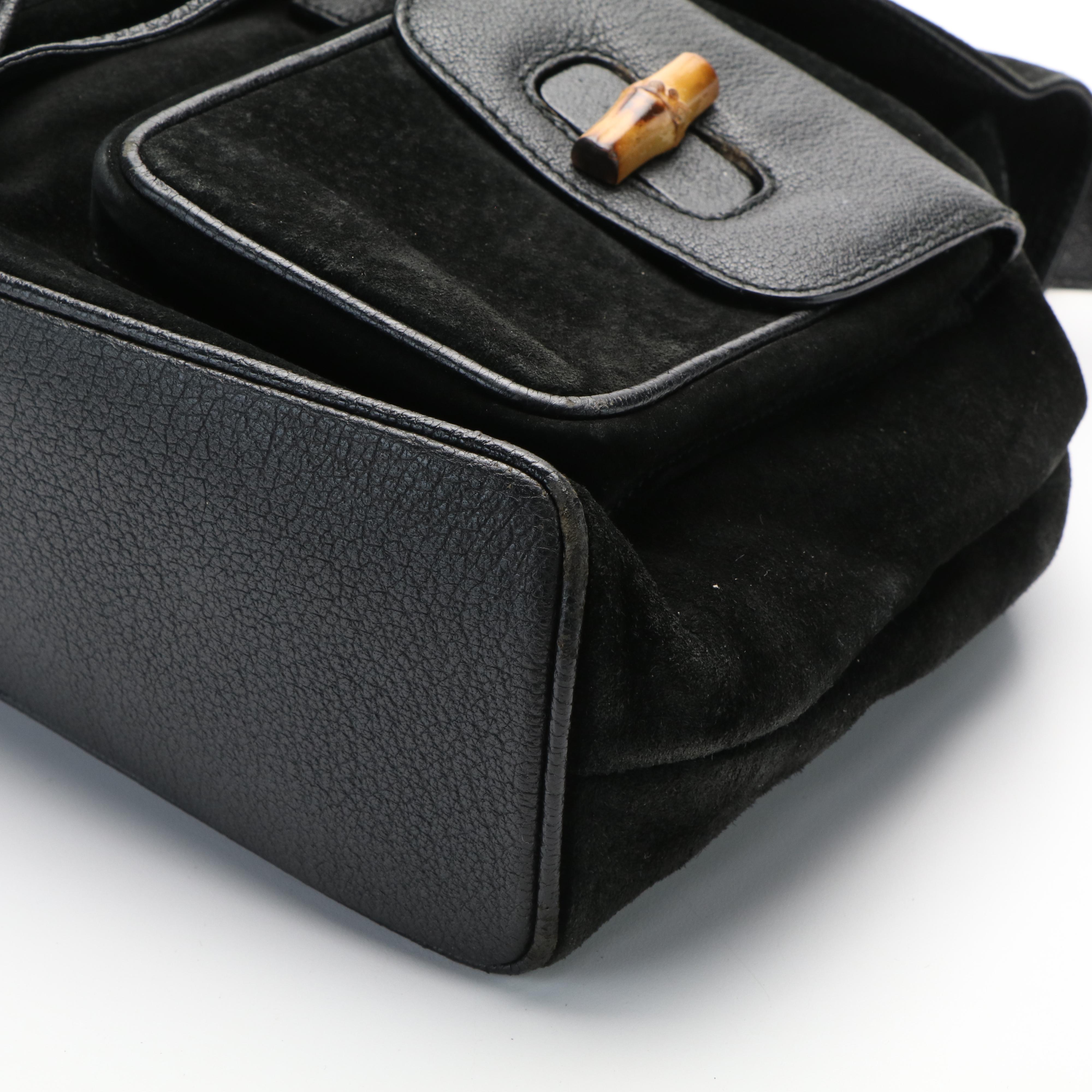 Gucci Bamboo Bar Backpack in Black Suede and Leather
