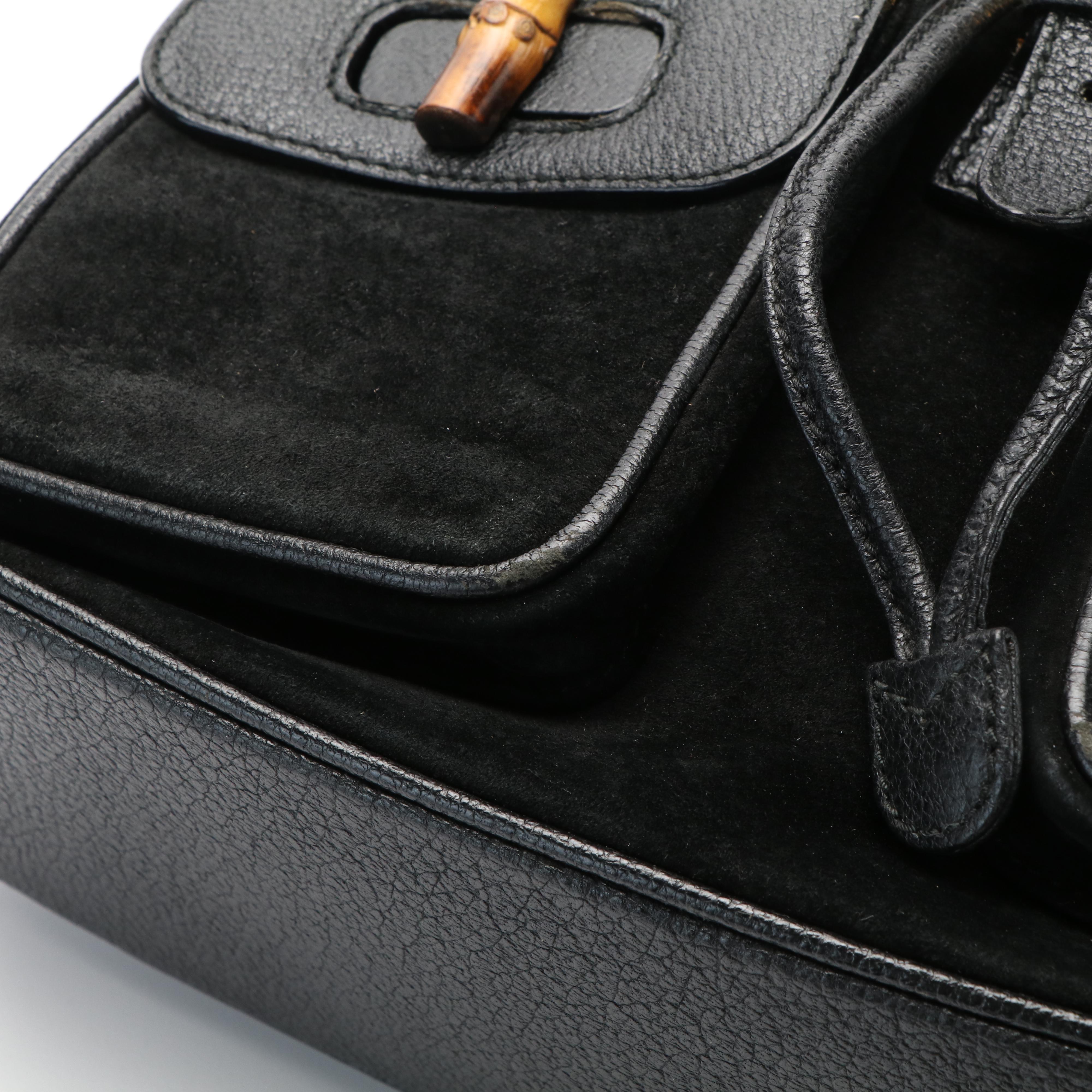 Gucci Bamboo Bar Backpack in Black Suede and Leather