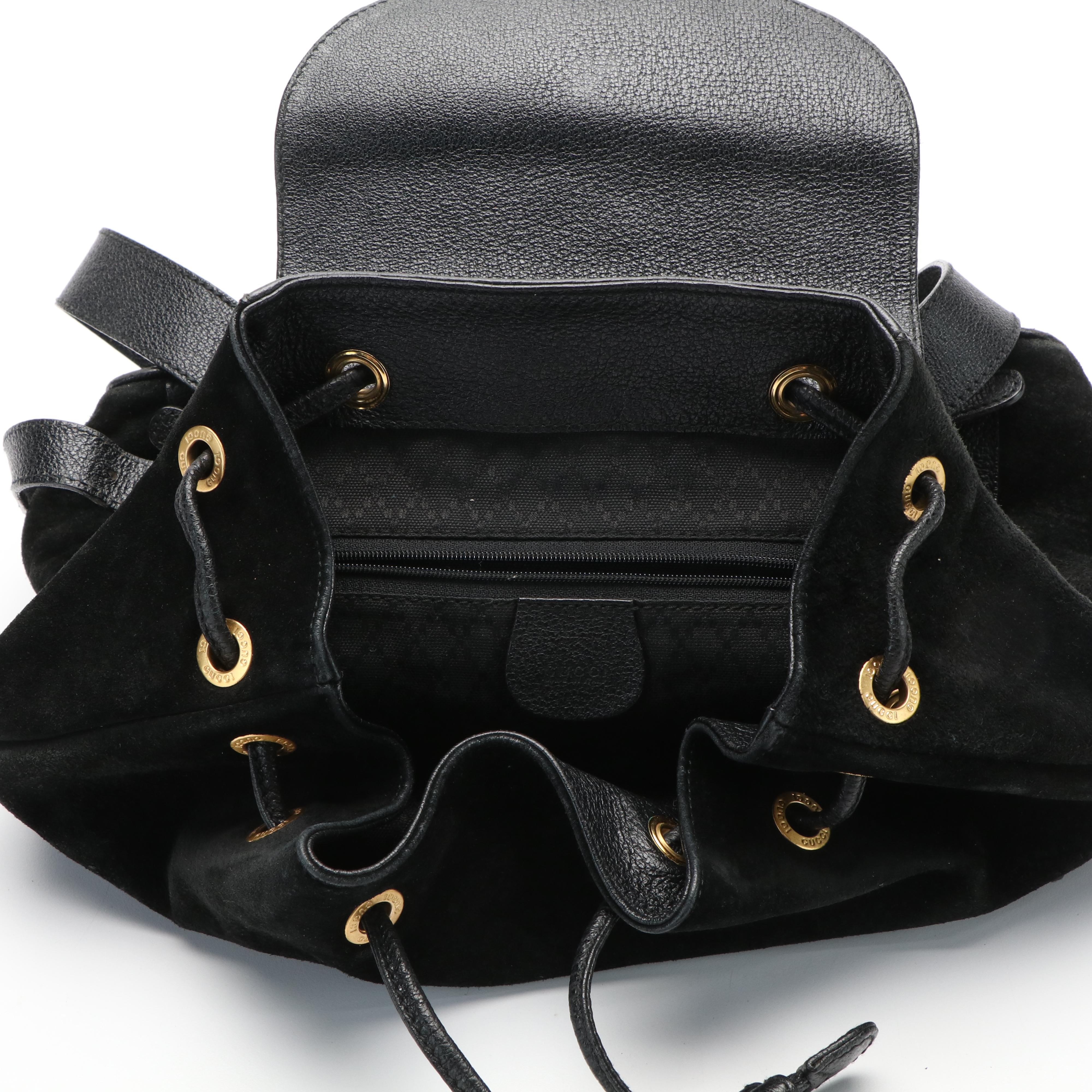 Gucci Bamboo Bar Backpack in Black Suede and Leather