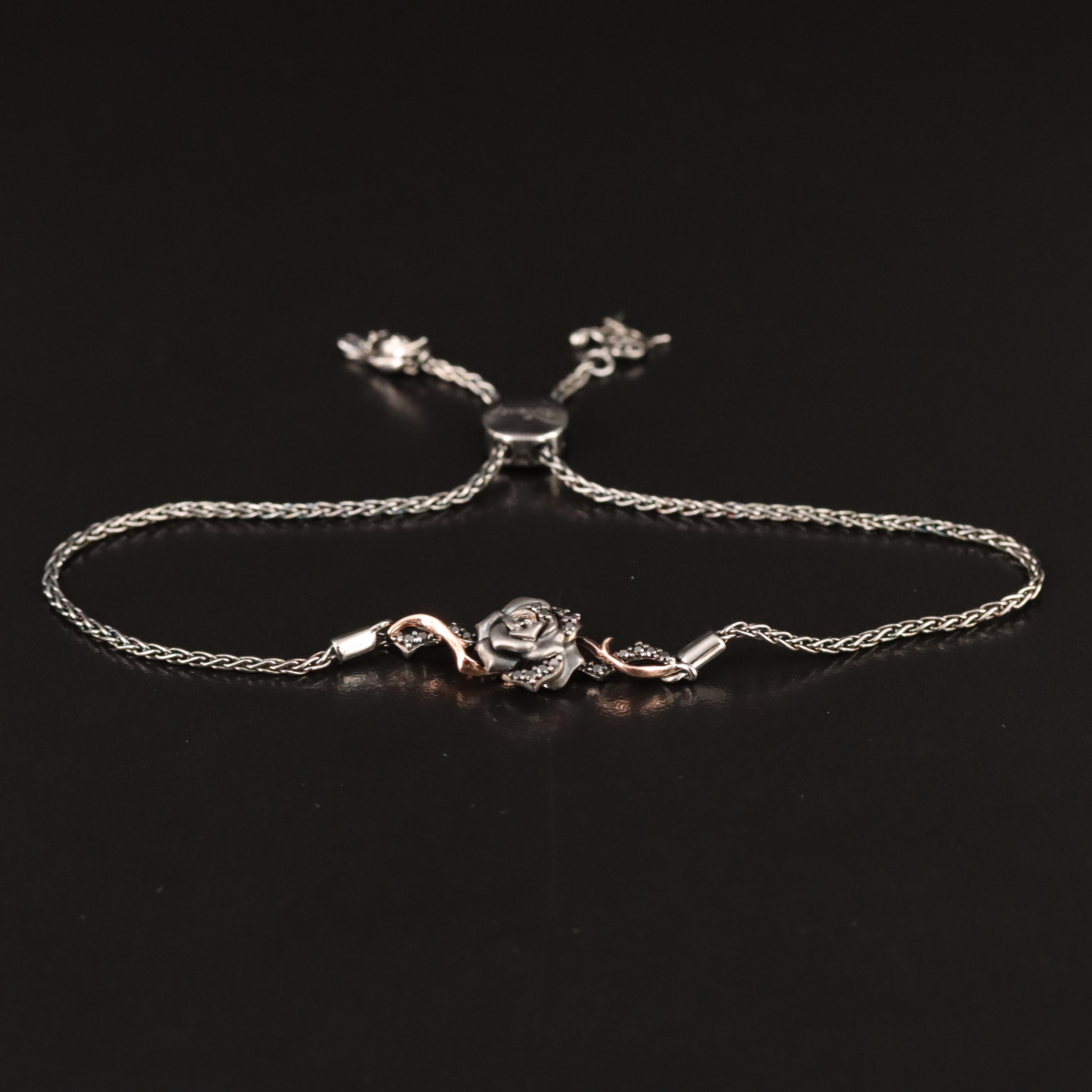 Enchanted Disney Villains Maleficent Sterling Fancy Black Diamond Bracelet