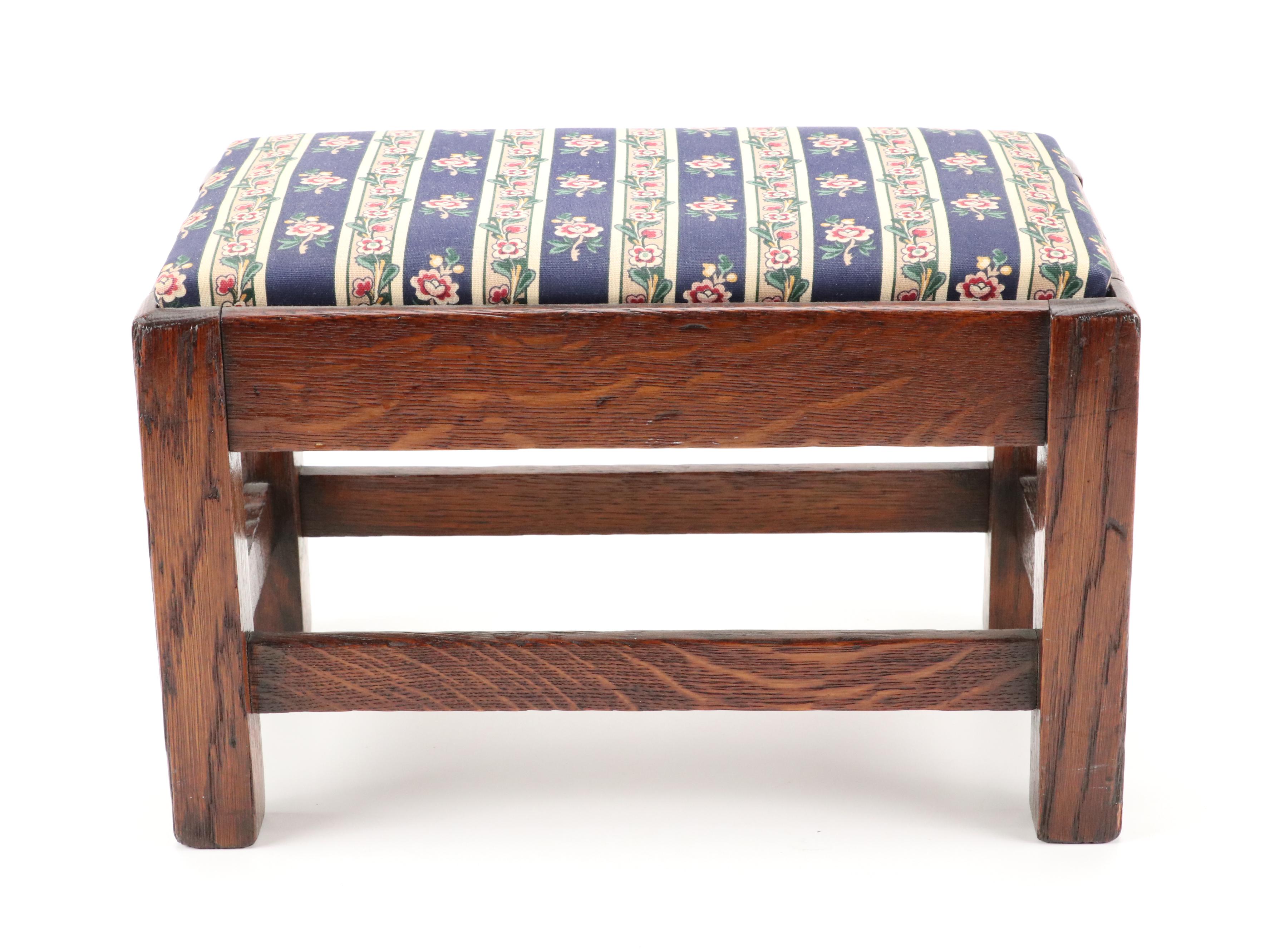 Needlepoint and Canvas Upholstered Footstools with Needlepoint Picture