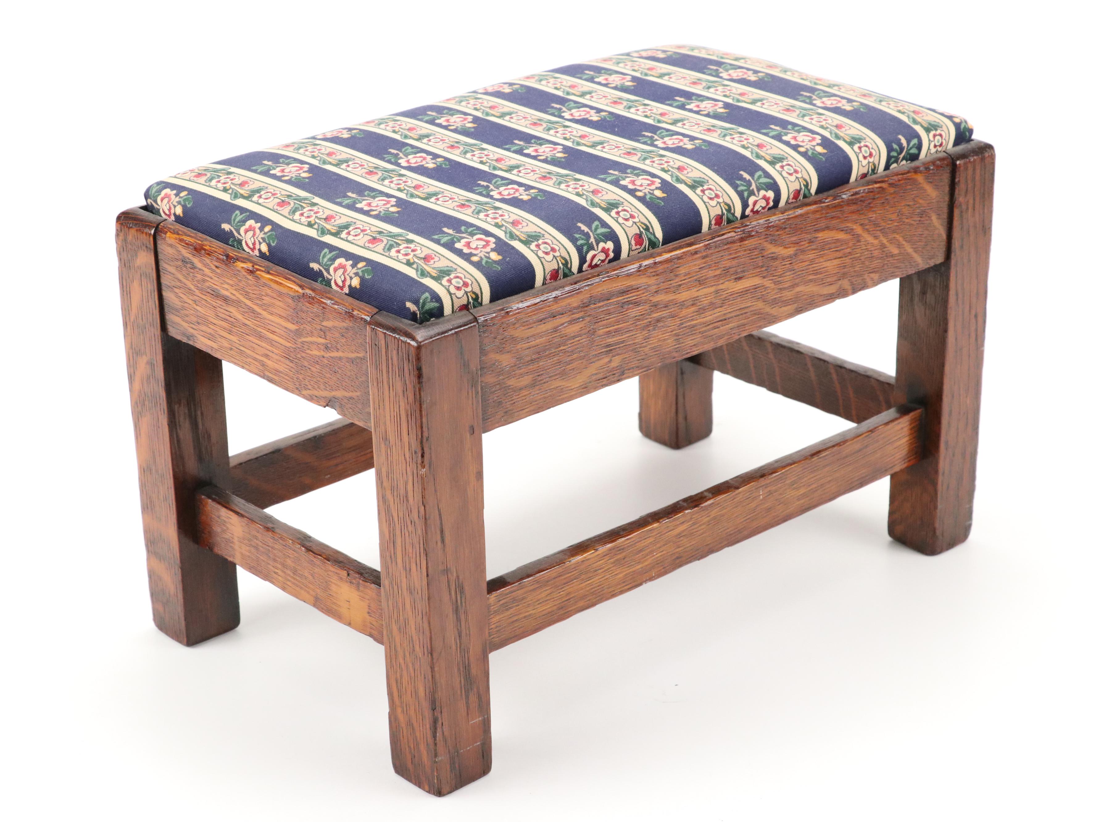 Needlepoint and Canvas Upholstered Footstools with Needlepoint Picture