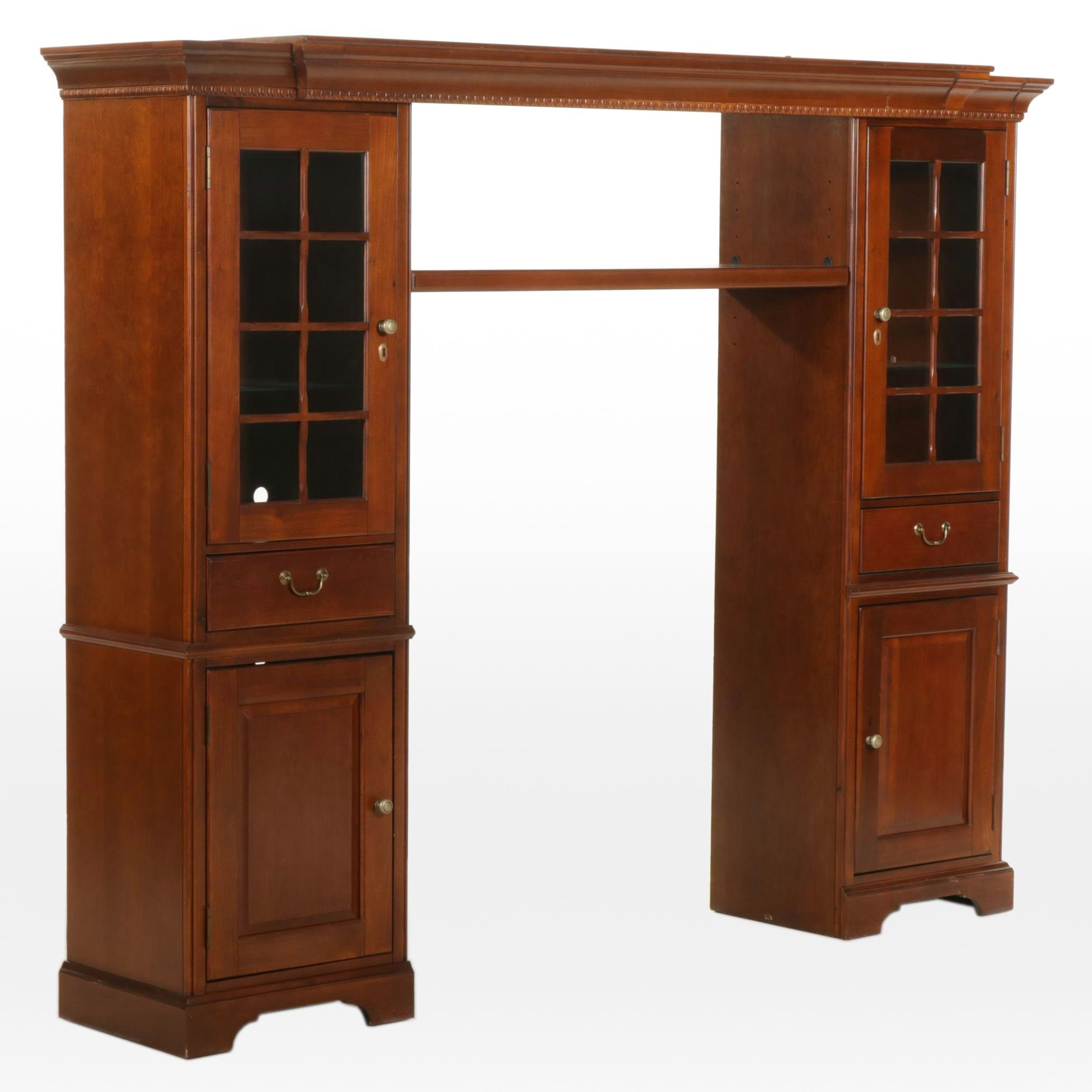 Wall Unit Display Cabinets with Cherry Finish, 21st Century