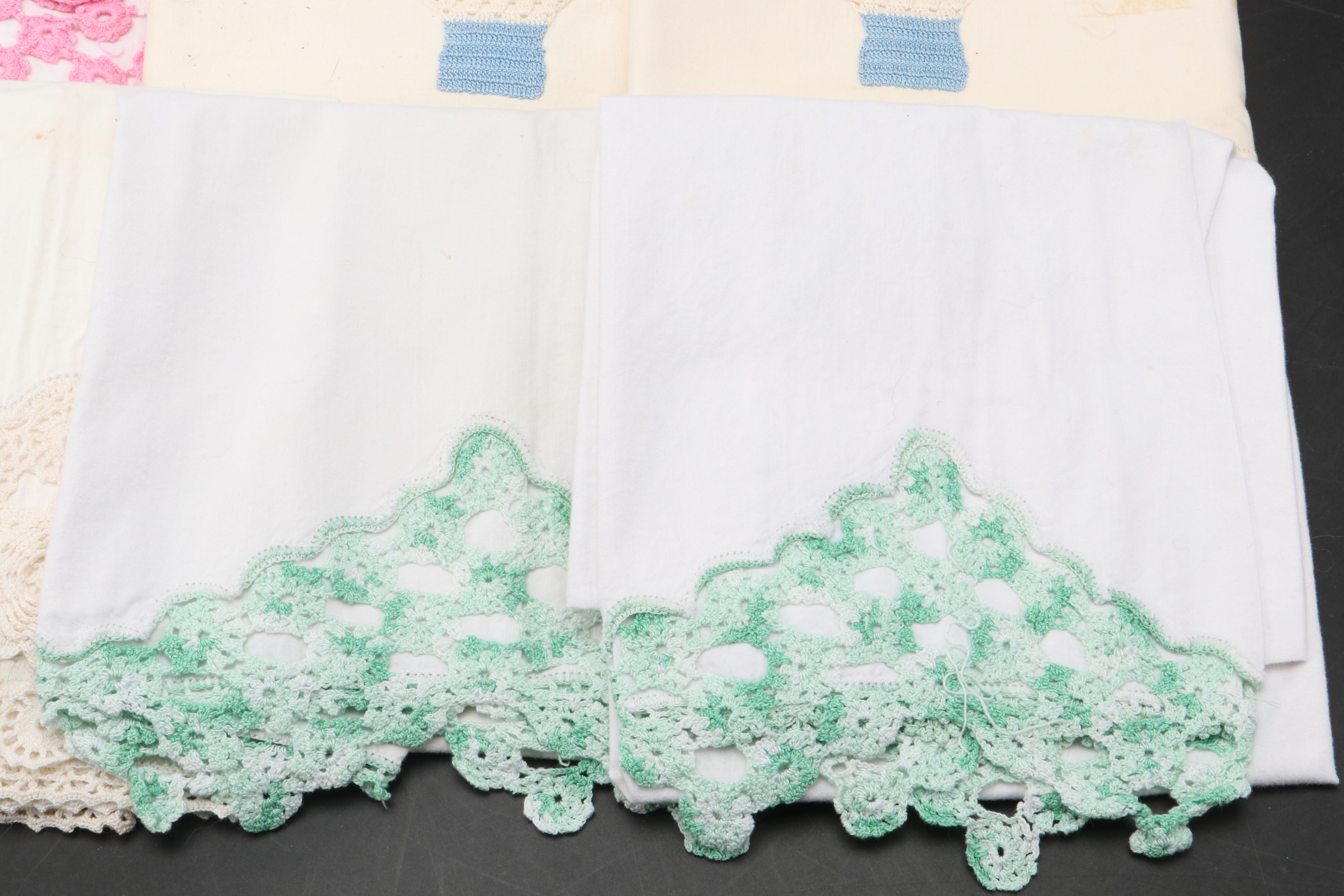 Crochet and Embroidered Embellished Pillow Cases