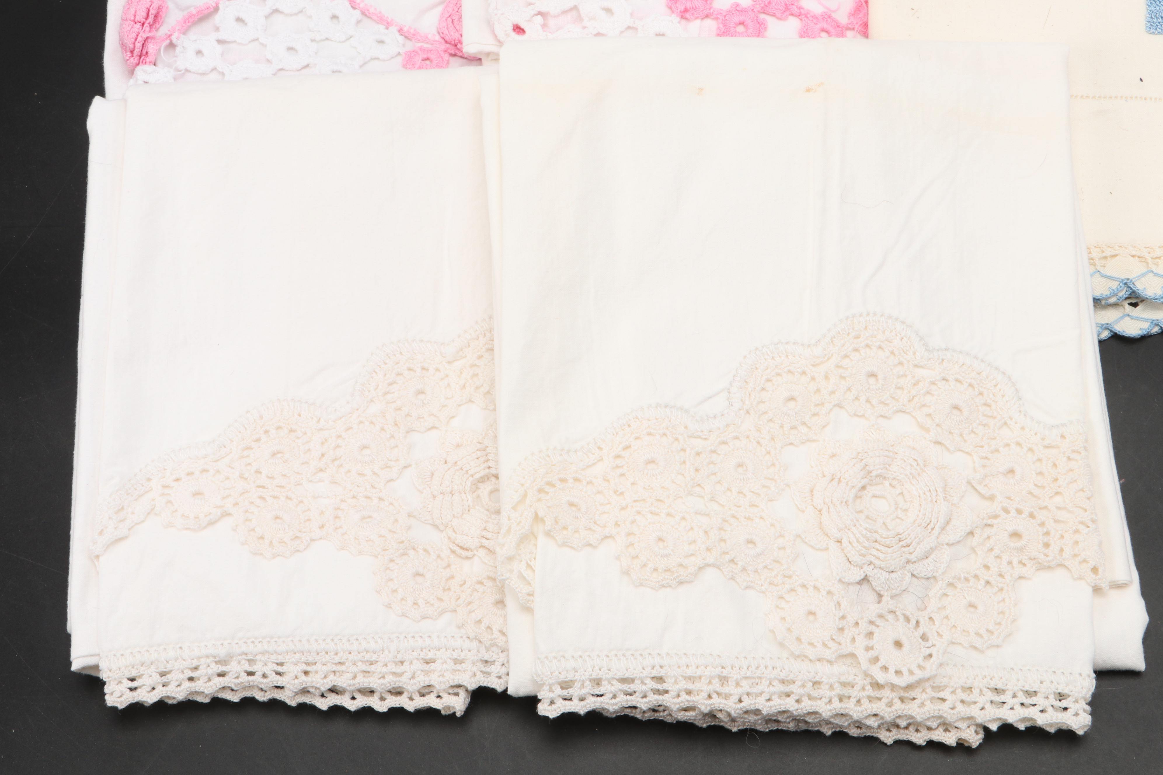 Crochet and Embroidered Embellished Pillow Cases