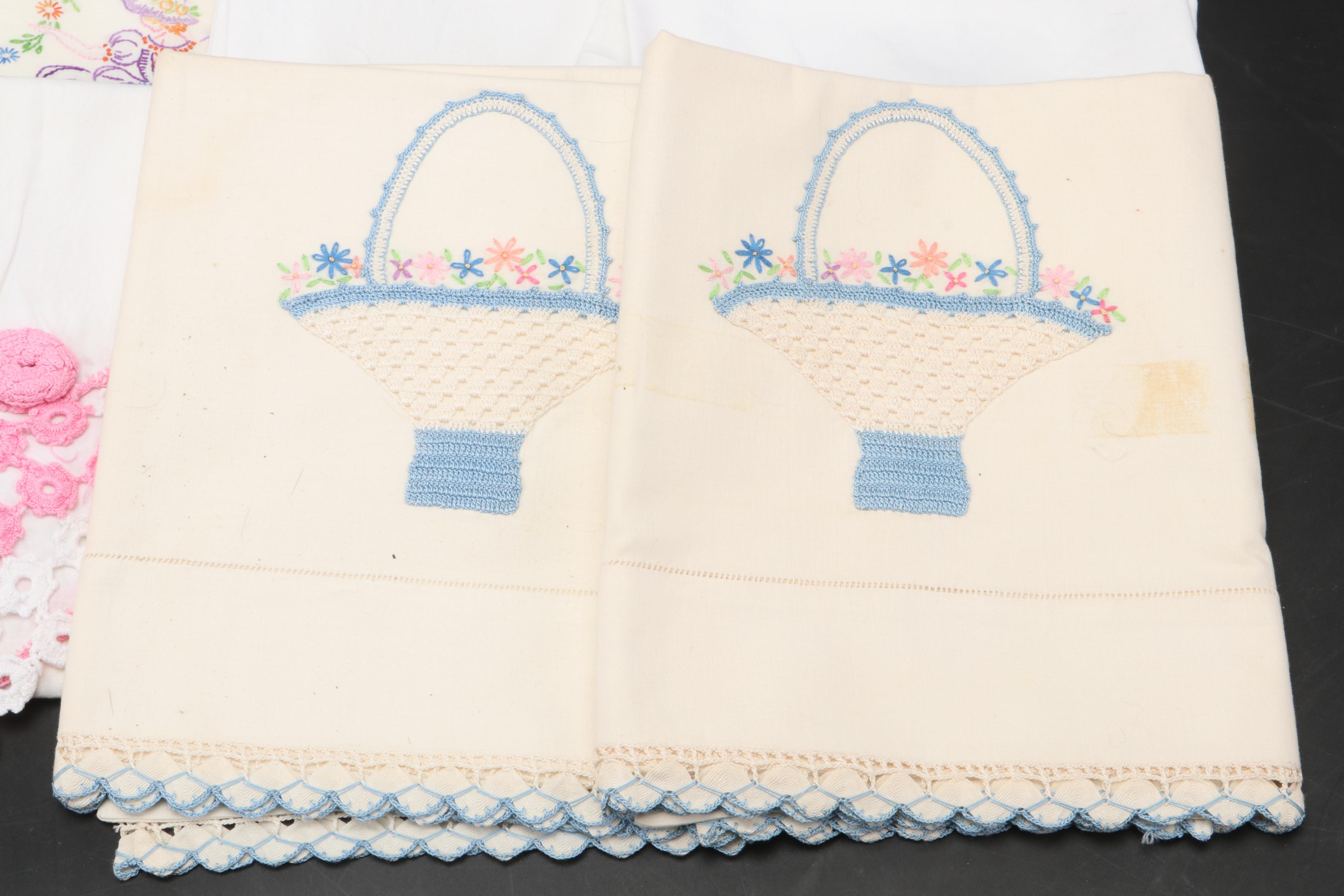 Crochet and Embroidered Embellished Pillow Cases