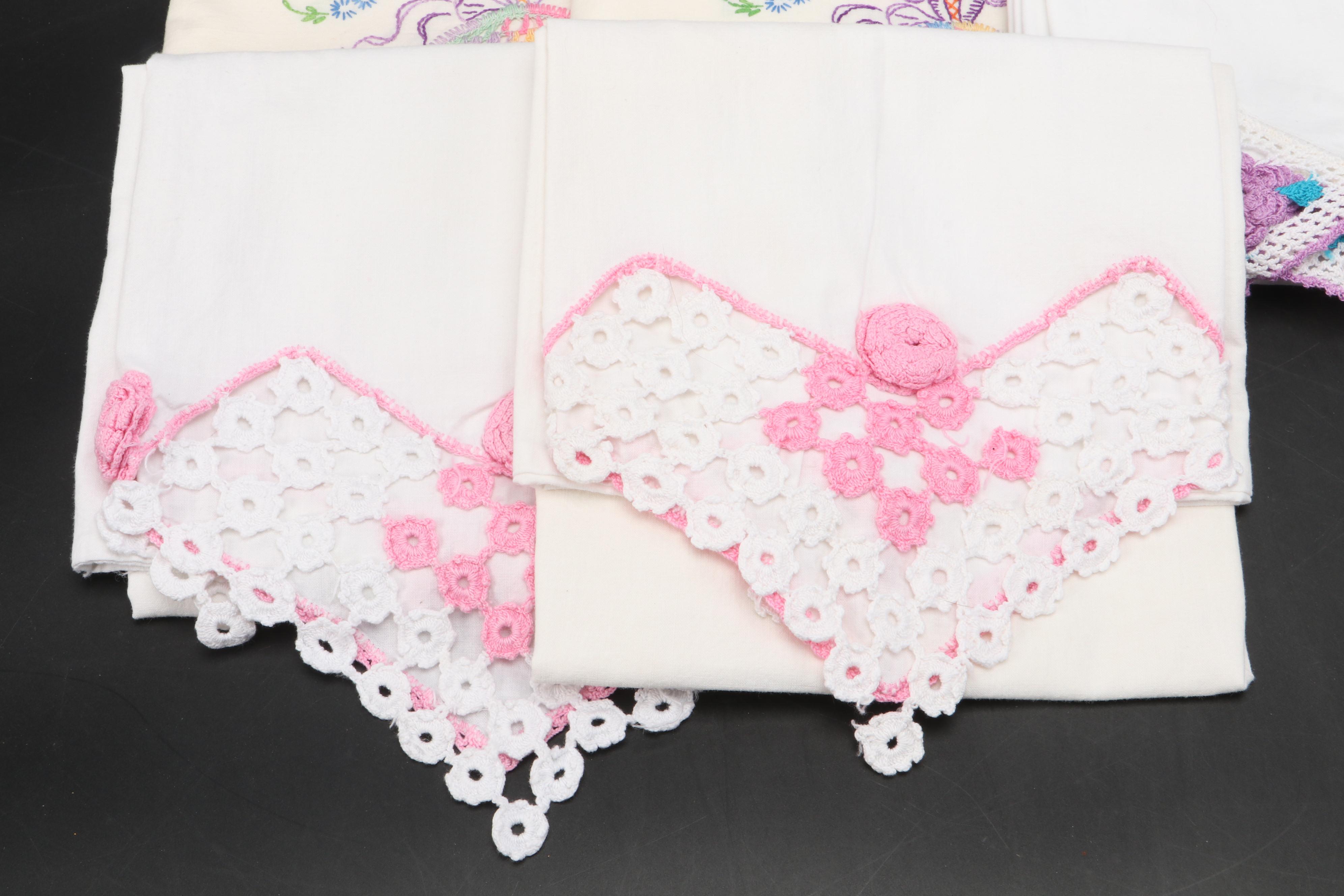 Crochet and Embroidered Embellished Pillow Cases